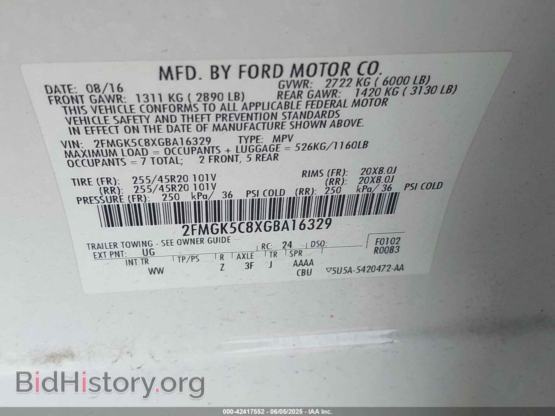 2016 FORD FLEX - VIN: 2FMGK5C8XGBA16329 - Photo 9