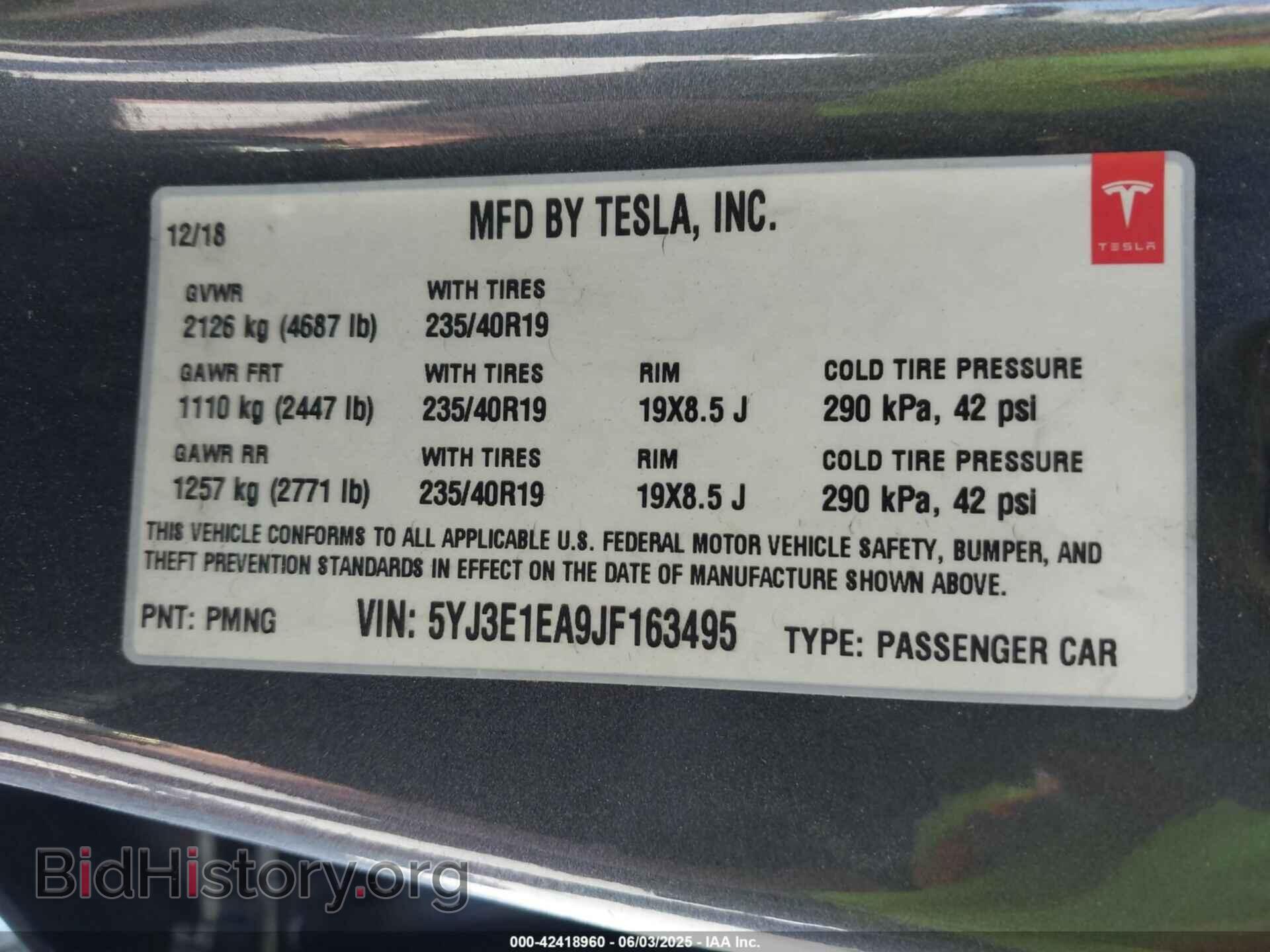 2018 TESLA MODEL 3 - VIN: 5YJ3E1EA9JF163495 - Фото 9
