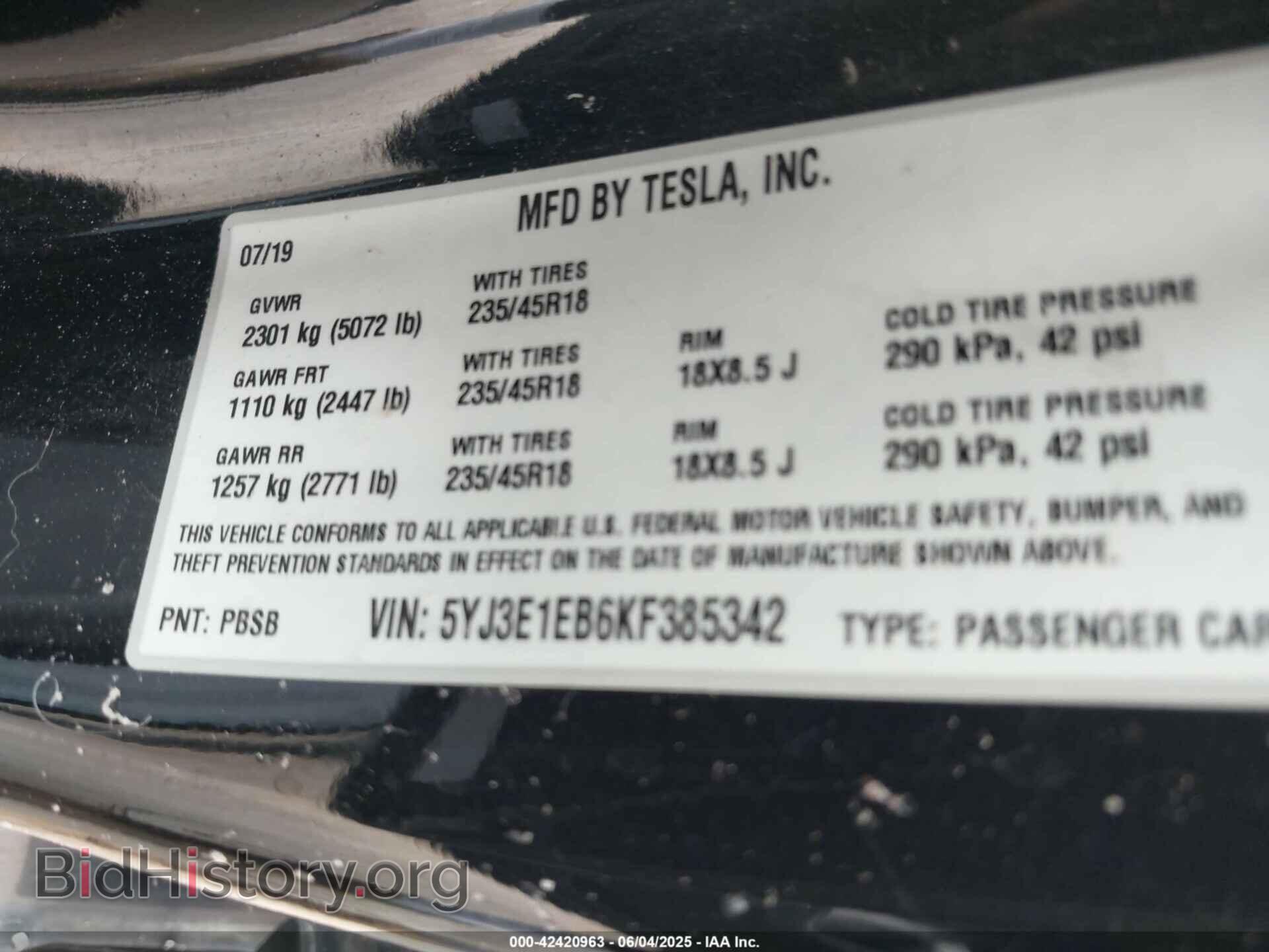 2019 TESLA MODEL 3 - VIN: 5YJ3E1EB6KF385342 - Photo 9