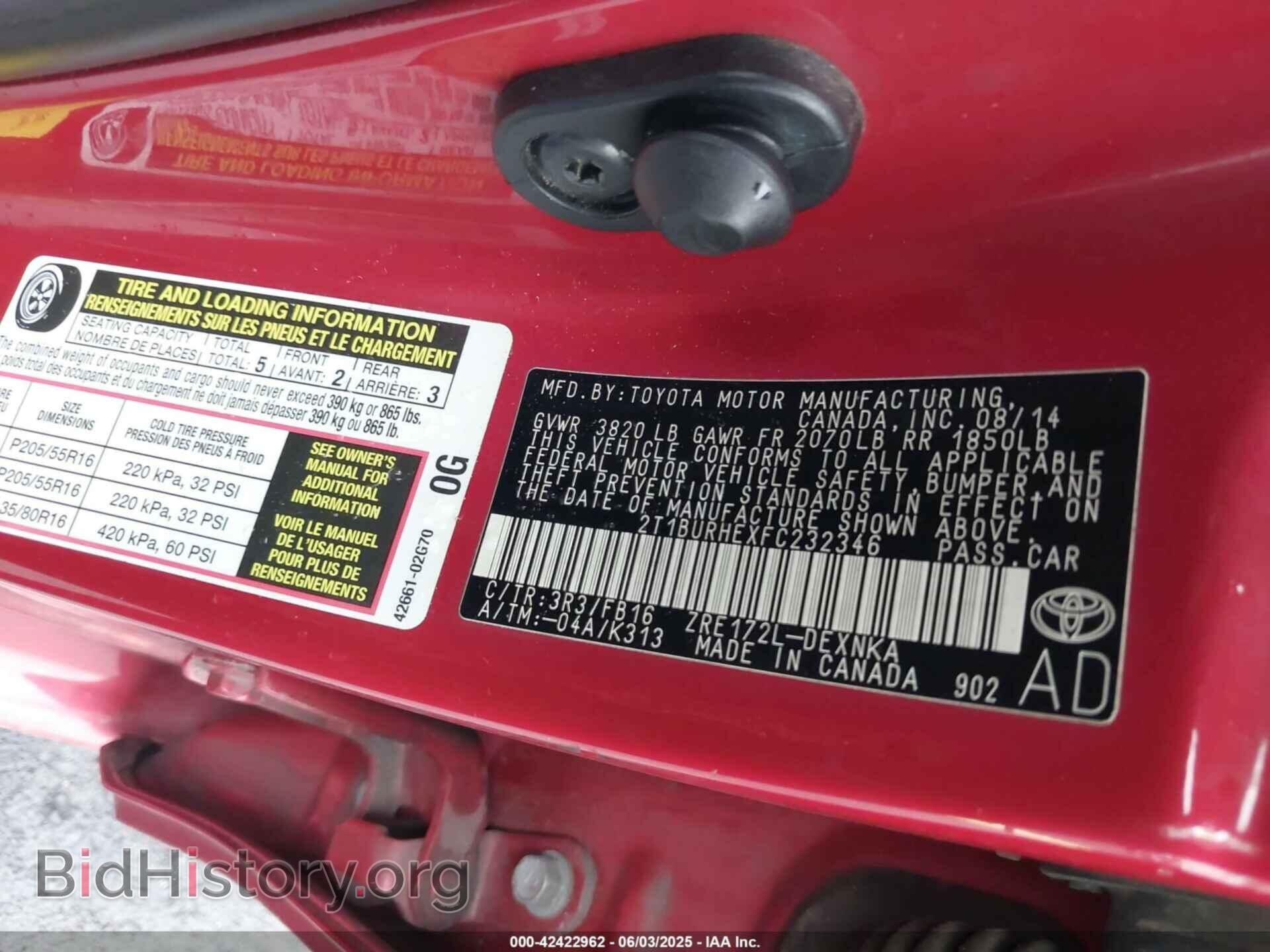 2015 TOYOTA COROLLA - VIN: 2T1BURHEXFC232346 - Фото 9