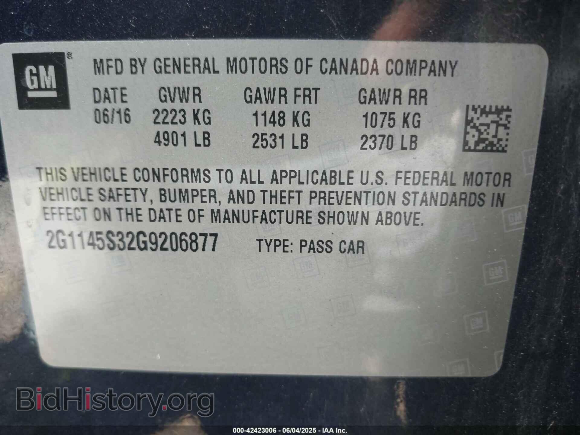 2016 CHEVROLET IMPALA - VIN: 2G1145S32G9206877 - Фото 9
