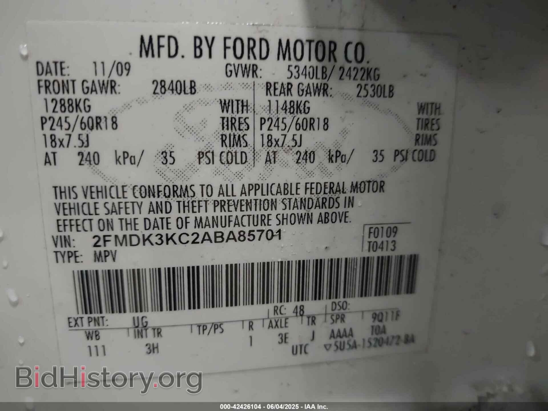 2010 FORD EDGE - VIN: 2FMDK3KC2ABA85701 - Photo 9