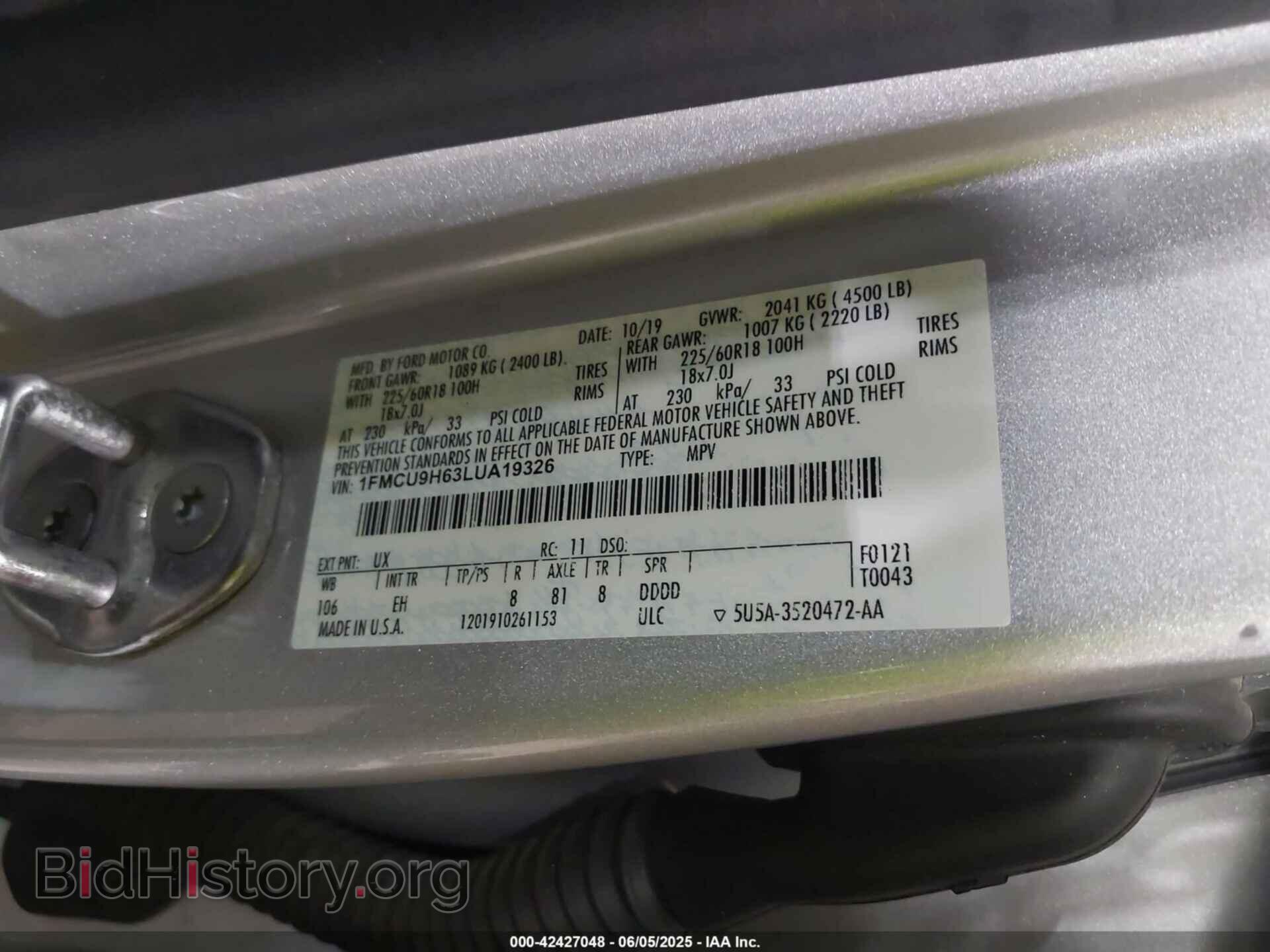 2020 FORD ESCAPE - VIN: 1FMCU9H63LUA19326 - Photo 9