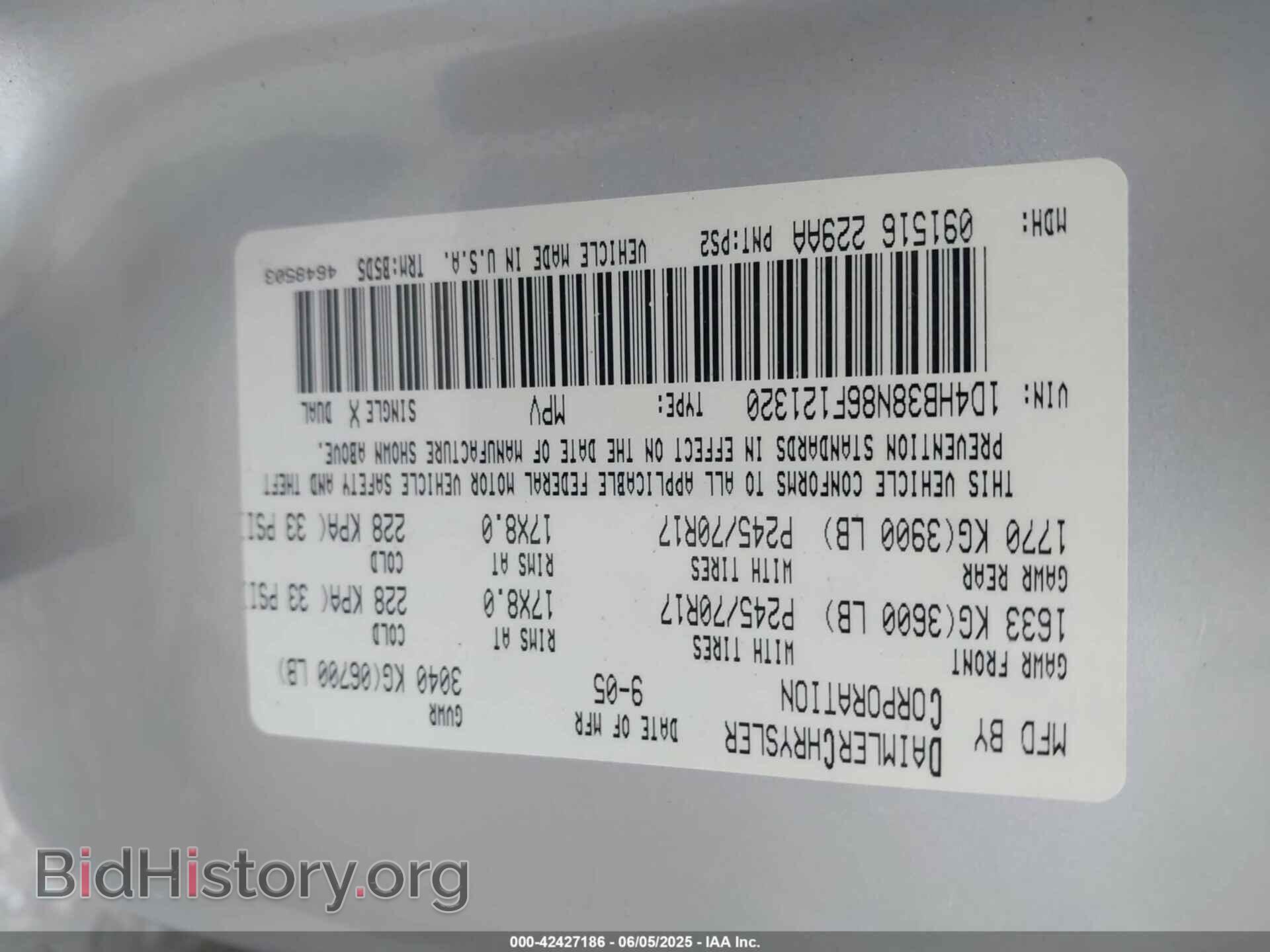 2006 DODGE DURANGO - VIN: 1D4HB38N86F121320 - Фото 9