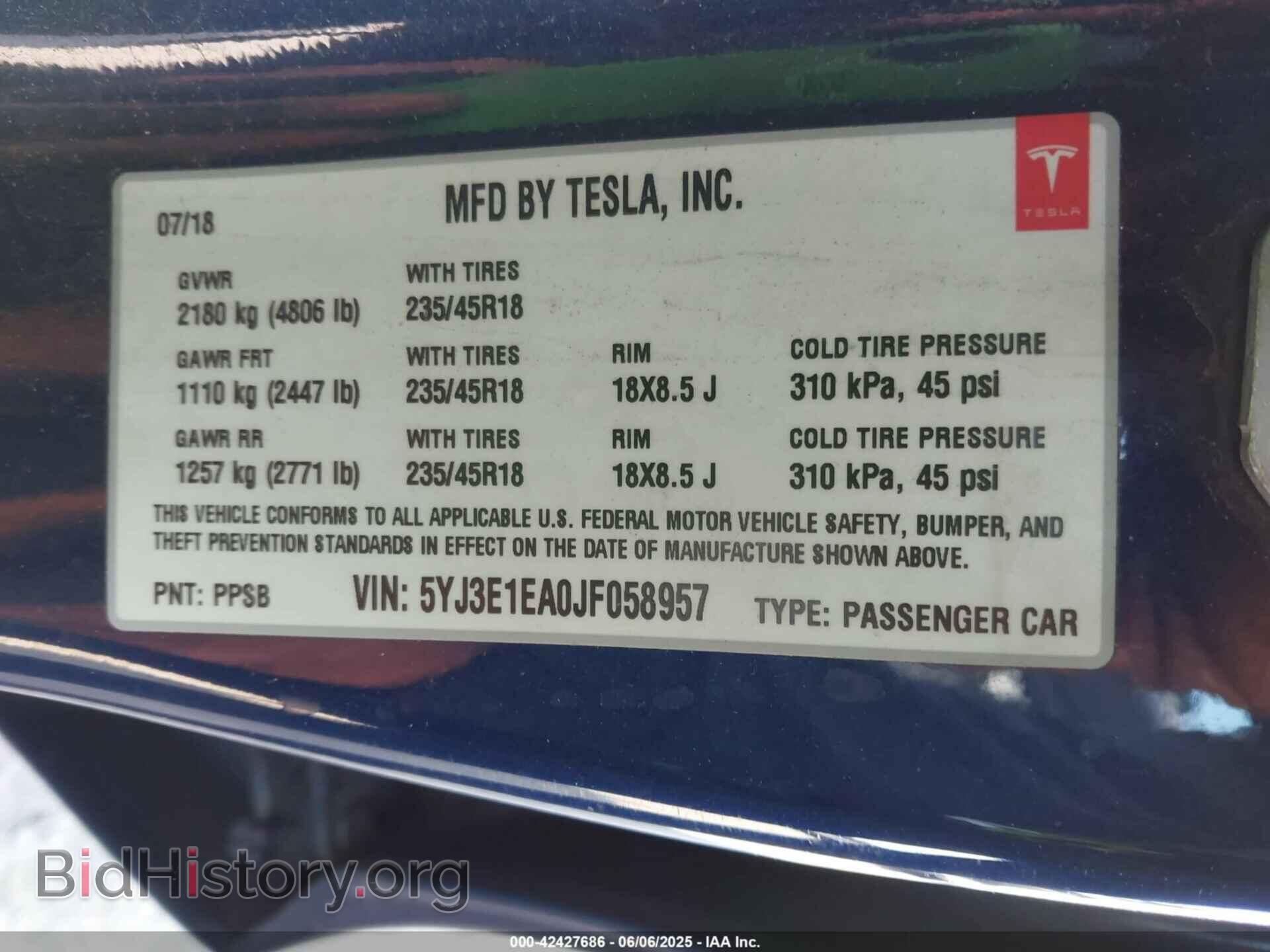 2018 TESLA MODEL 3 - VIN: 5YJ3E1EA0JF058957 - Photo 9