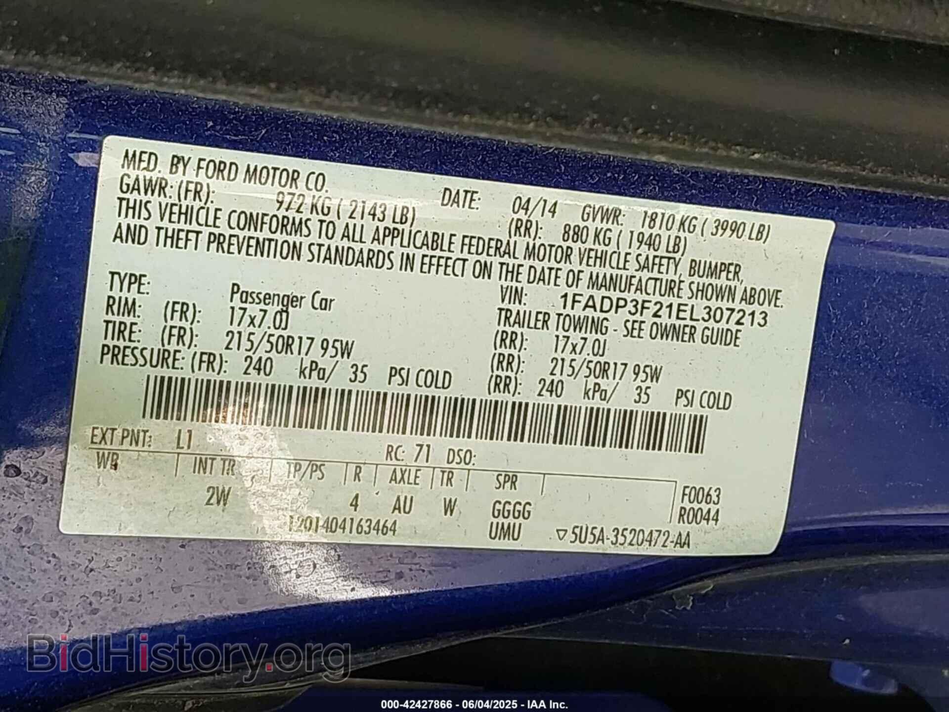 2014 FORD FOCUS - VIN: 1FADP3F21EL307213 - Фото 9
