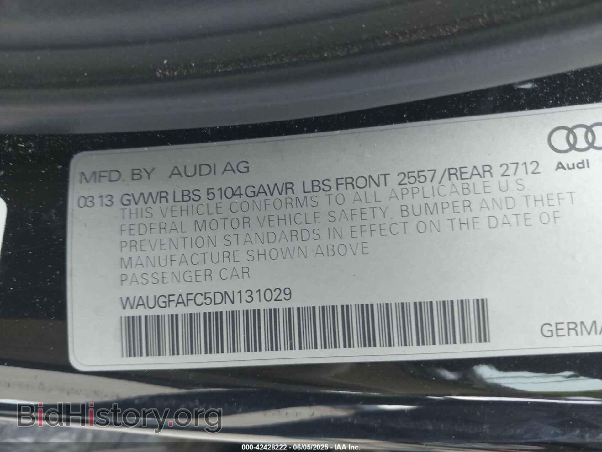 2013 AUDI A6 - VIN: WAUGFAFC5DN131029 - Фото 9