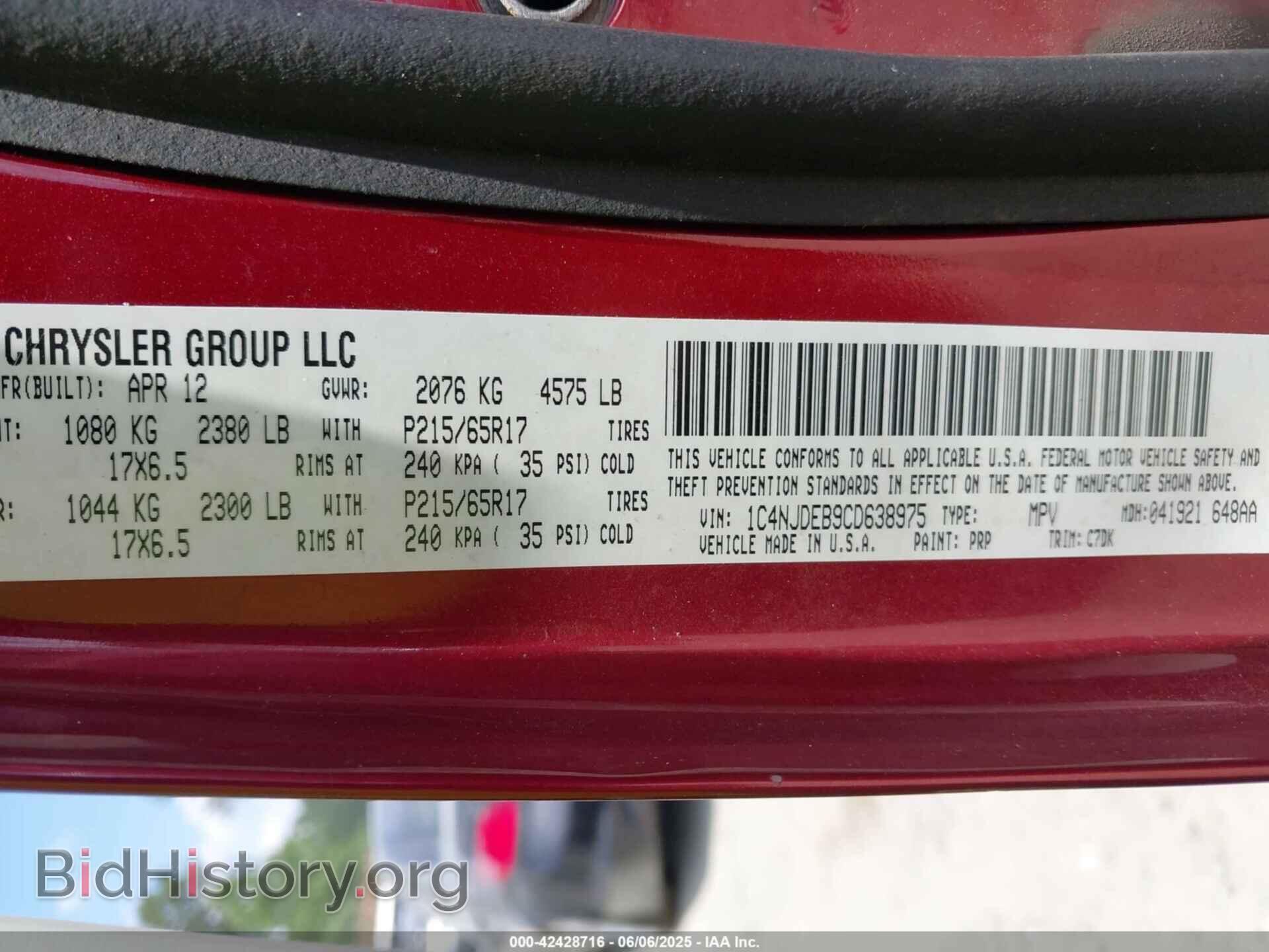 2012 JEEP COMPASS - VIN: 1C4NJDEB9CD638975 - Фото 9