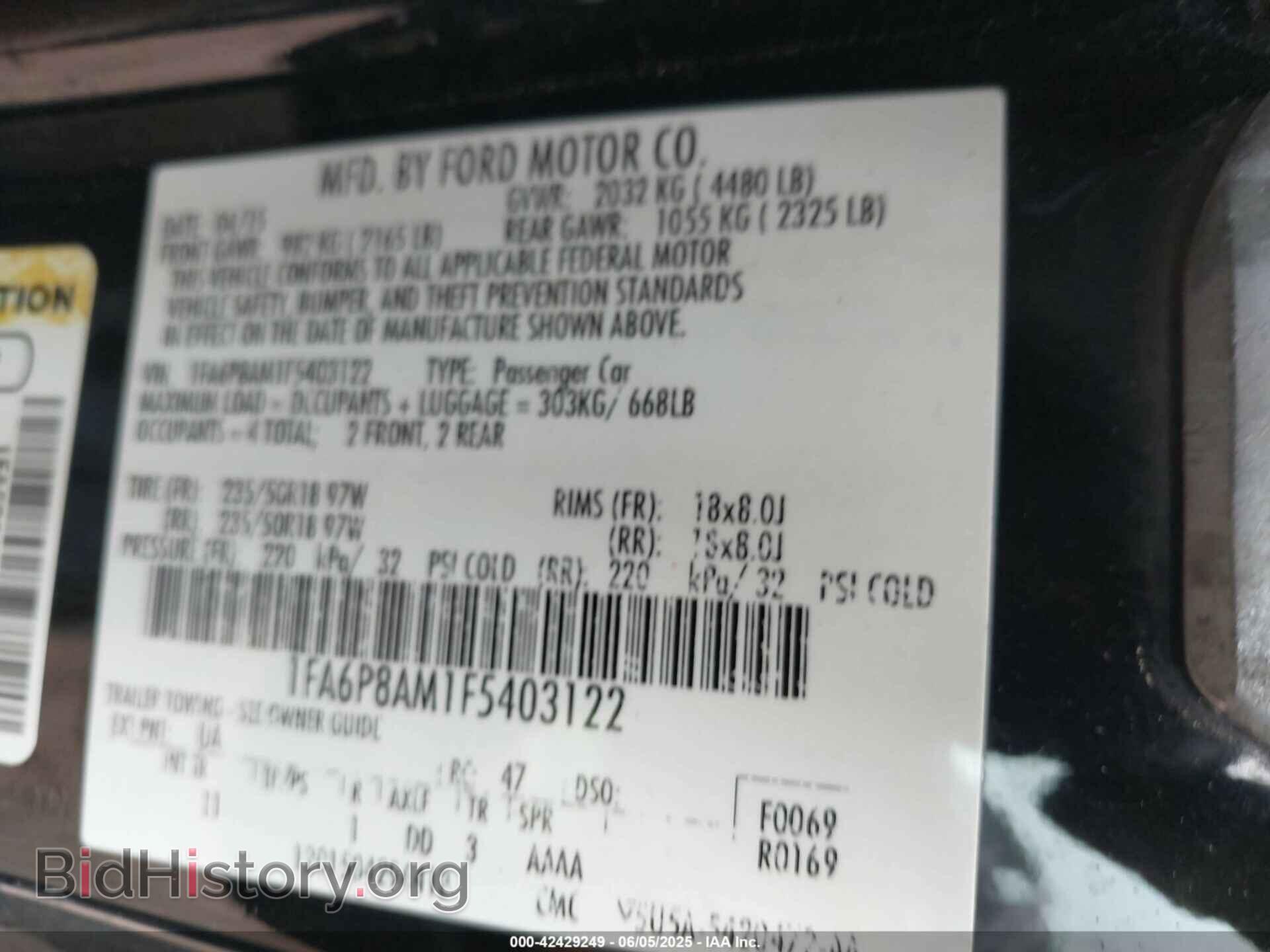 2015 FORD MUSTANG - VIN: 1FA6P8AM1F5403122 - Фото 9