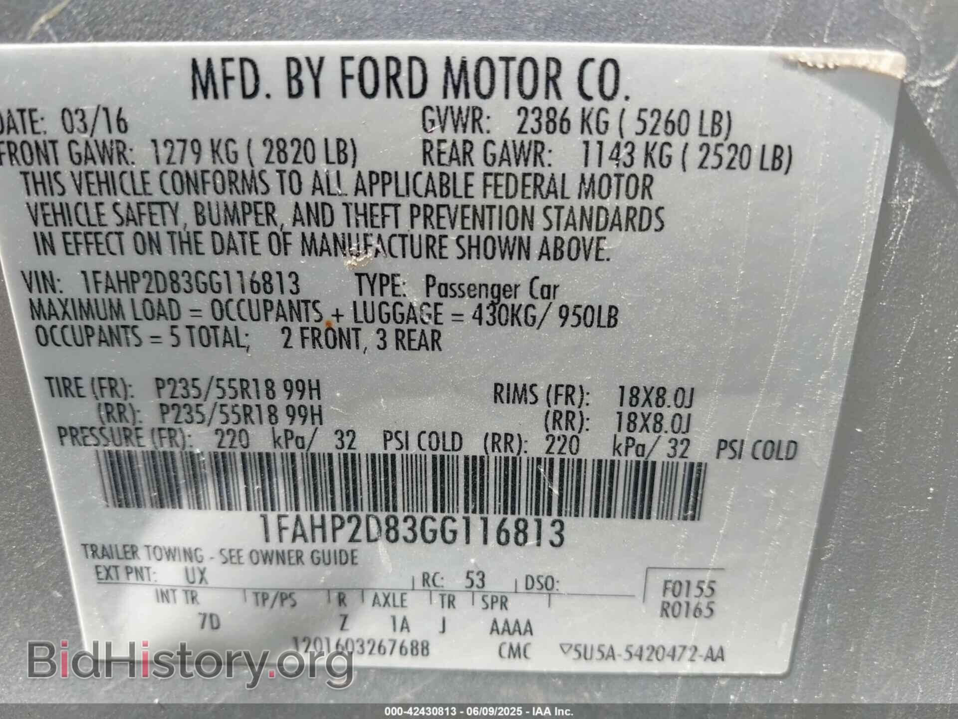 2016 FORD TAURUS - VIN: 1FAHP2D83GG116813 - Фото 9