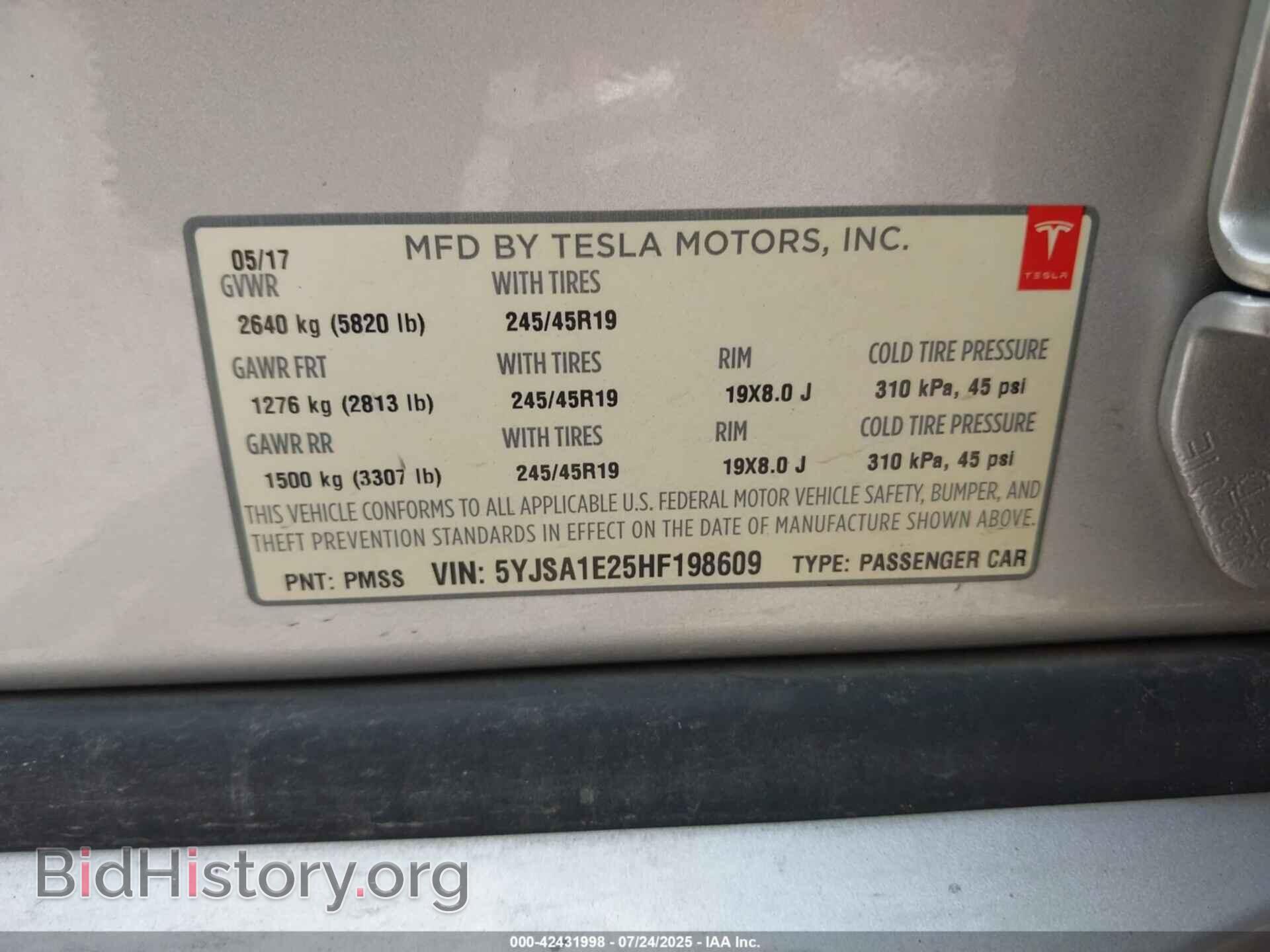2017 TESLA MODEL S - VIN: 5YJSA1E25HF198609 - Photo 9