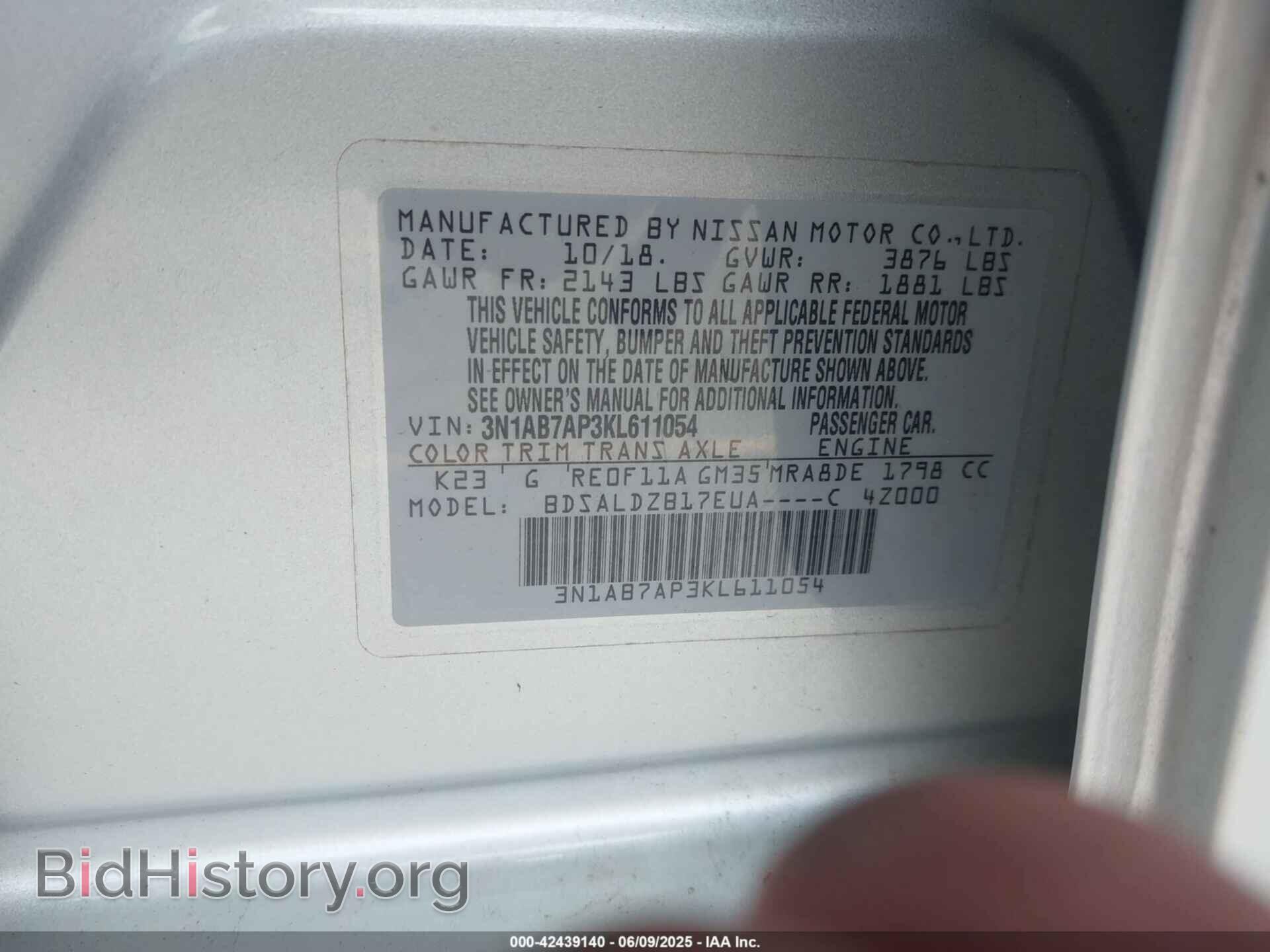 2019 NISSAN SENTRA - VIN: 3N1AB7AP3KL611054 - Фото 9
