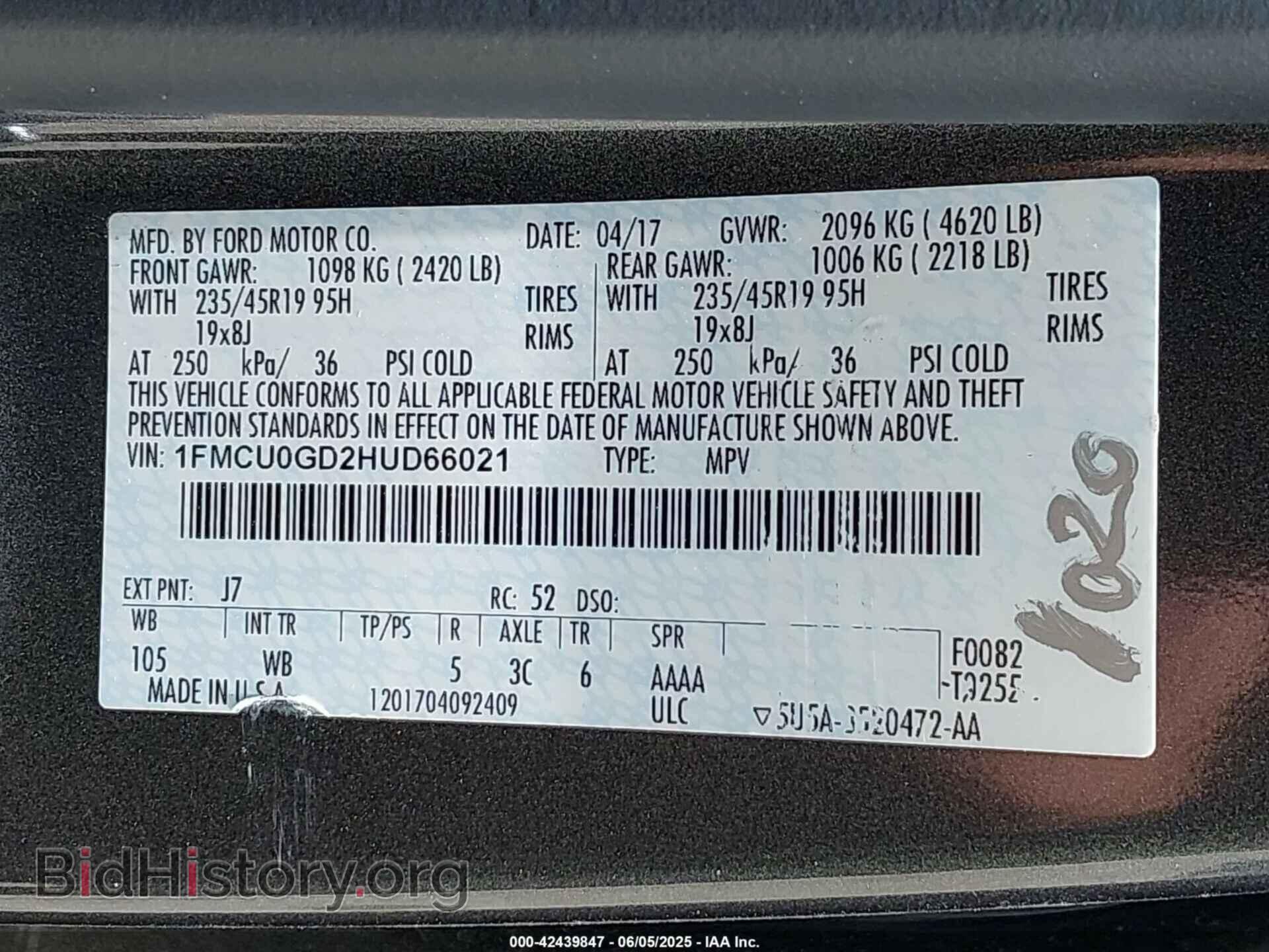 2017 FORD ESCAPE - VIN: 1FMCU0GD2HUD66021 - Фото 9
