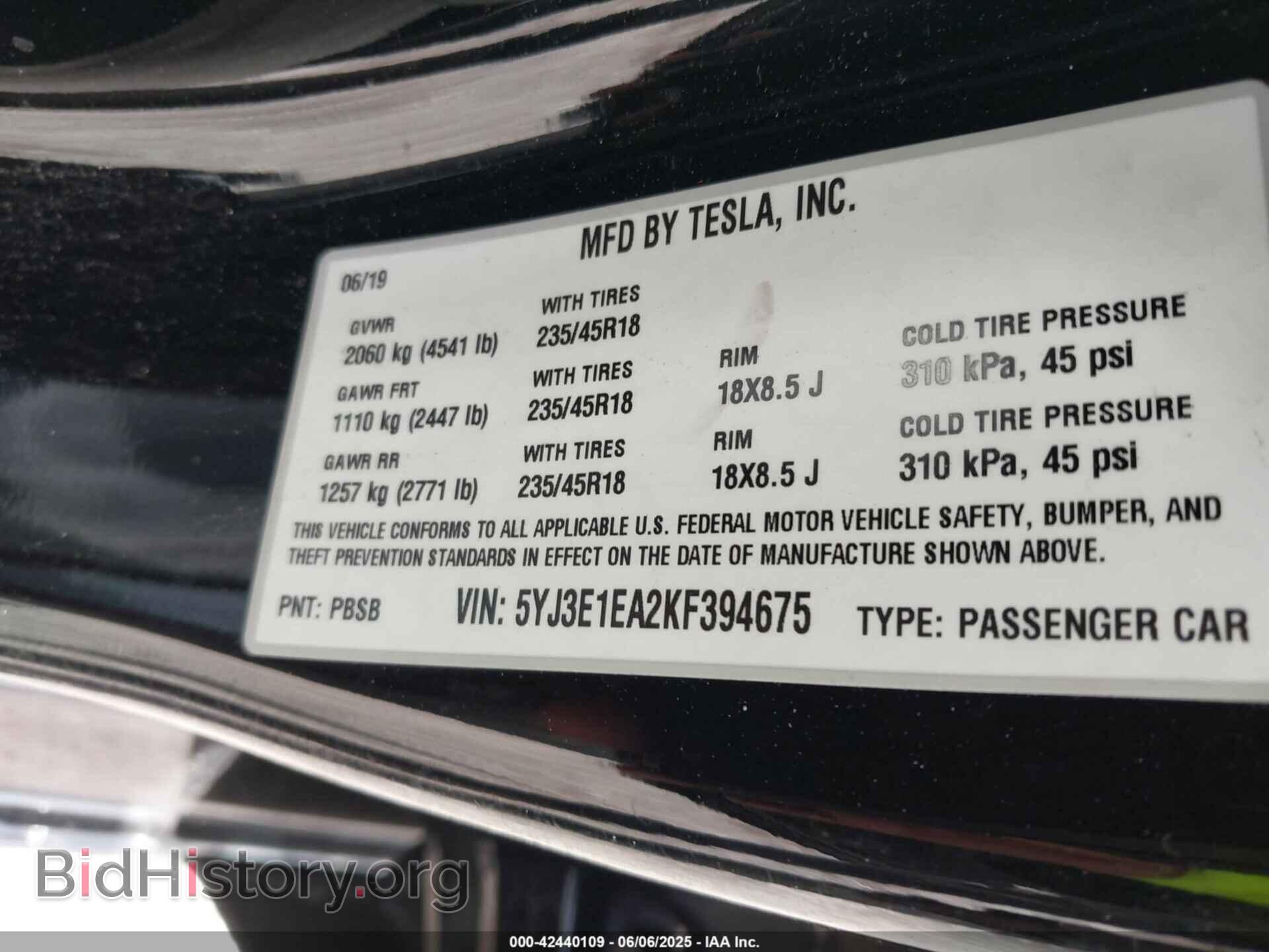 2019 TESLA MODEL 3 - VIN: 5YJ3E1EA2KF394675 - Фото 9