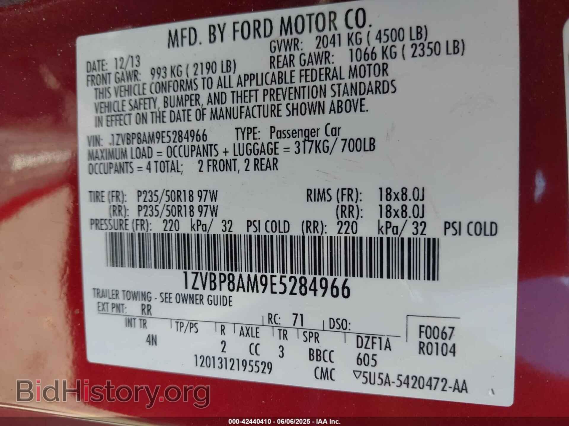 2014 FORD MUSTANG - VIN: 1ZVBP8AM9E5284966 - Фото 9