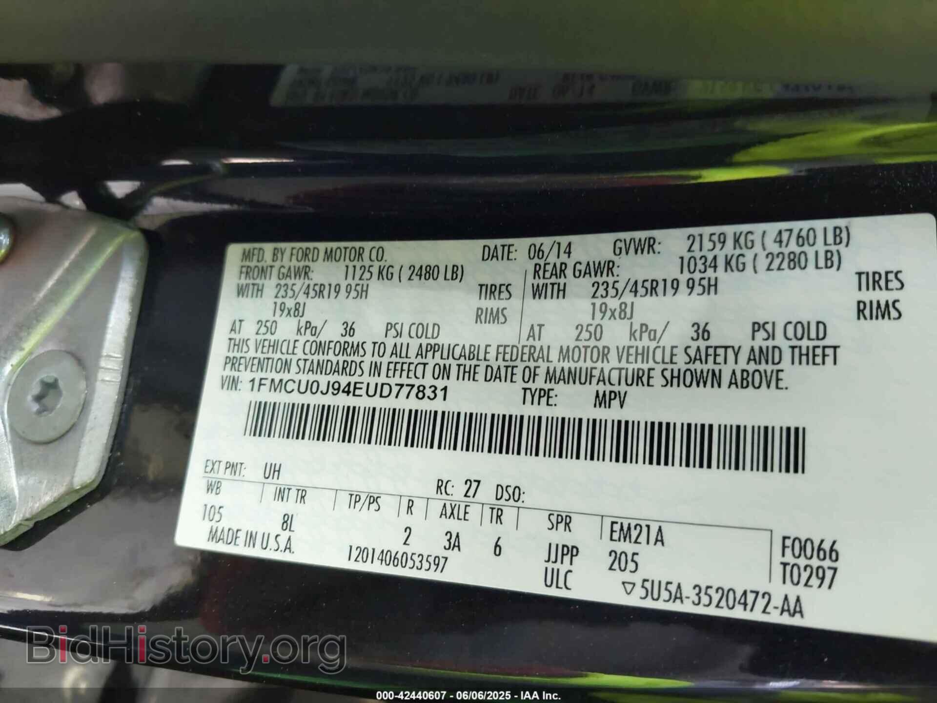 2014 FORD ESCAPE - VIN: 1FMCU0J94EUD77831 - Фото 9