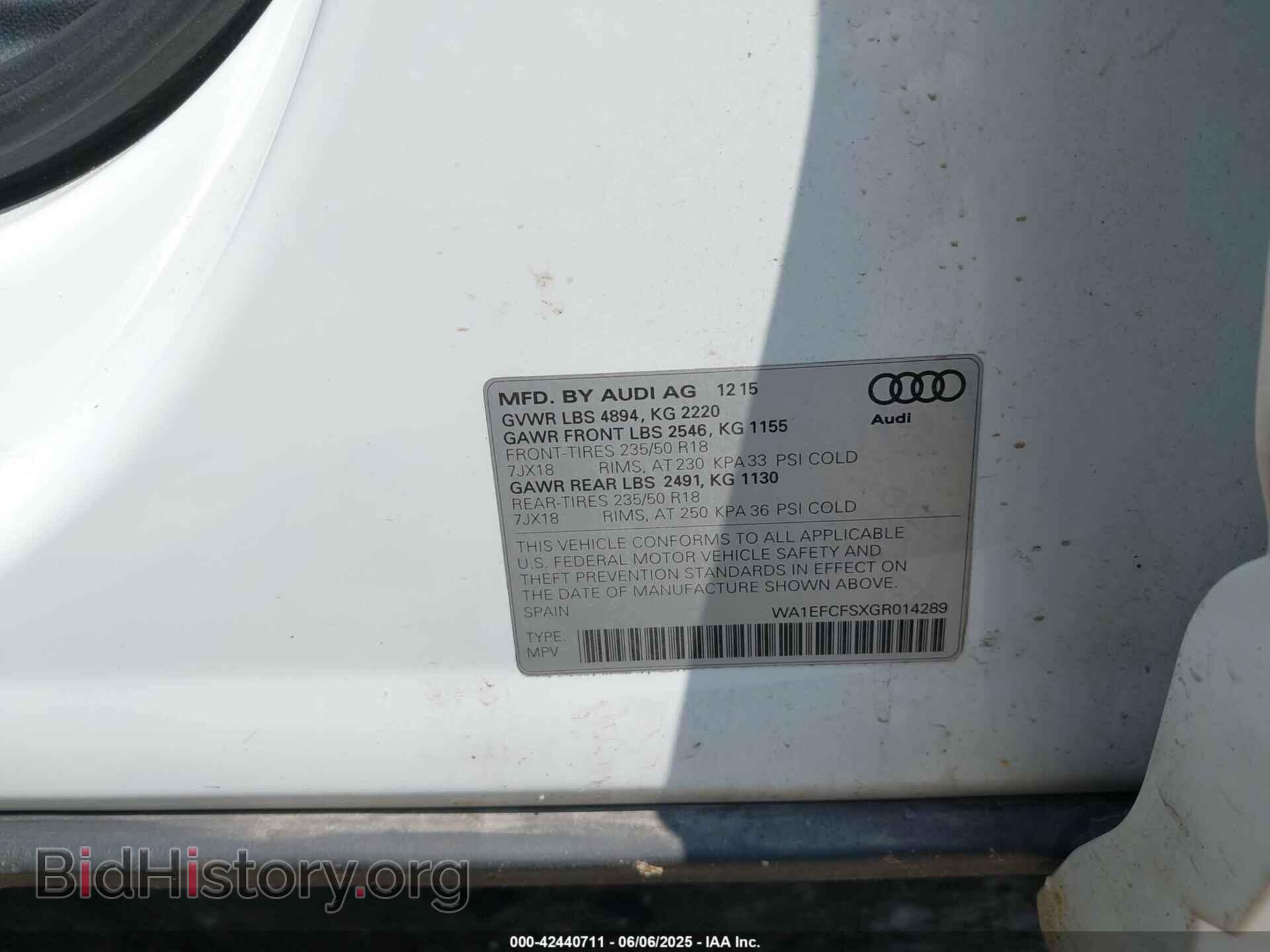 2016 AUDI Q3 - VIN: WA1EFCFSXGR014289 - Фото 9