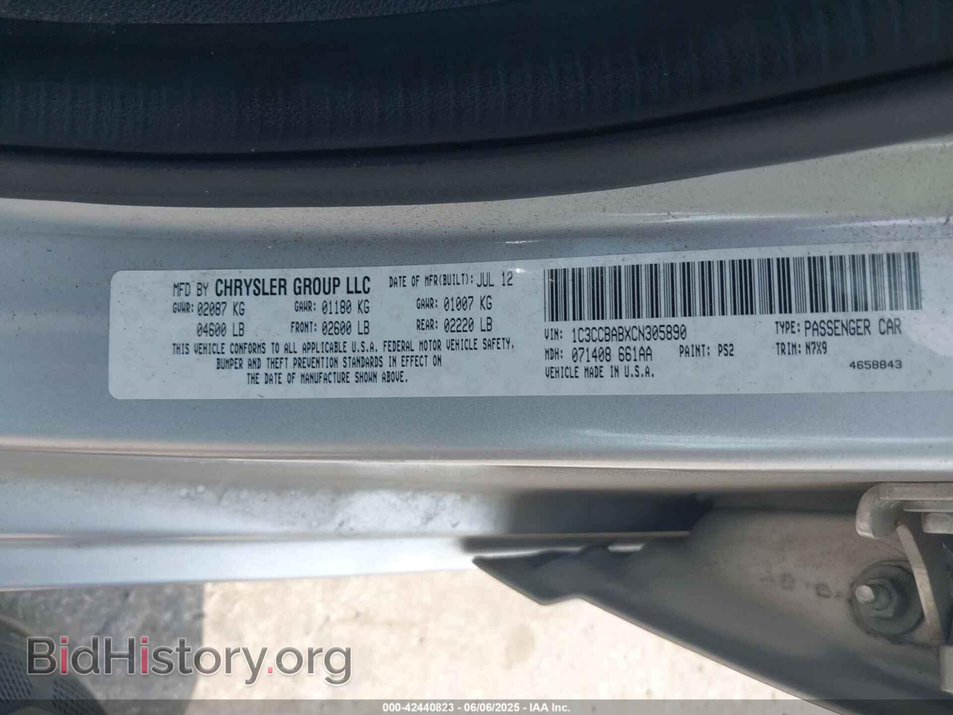 2012 CHRYSLER 200 - VIN: 1C3CCBABXCN305890 - Фото 9