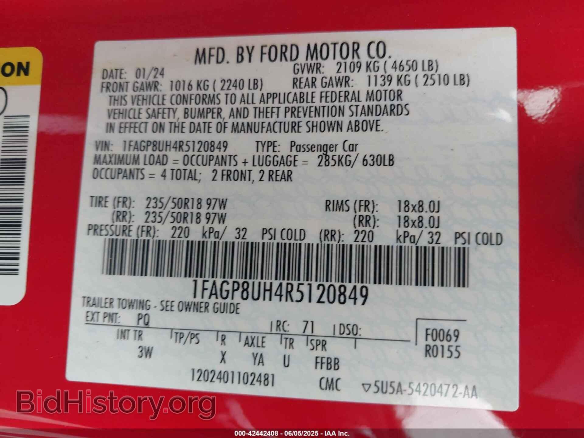 2024 FORD MUSTANG - VIN: 1FAGP8UH4R5120849 - Фото 9