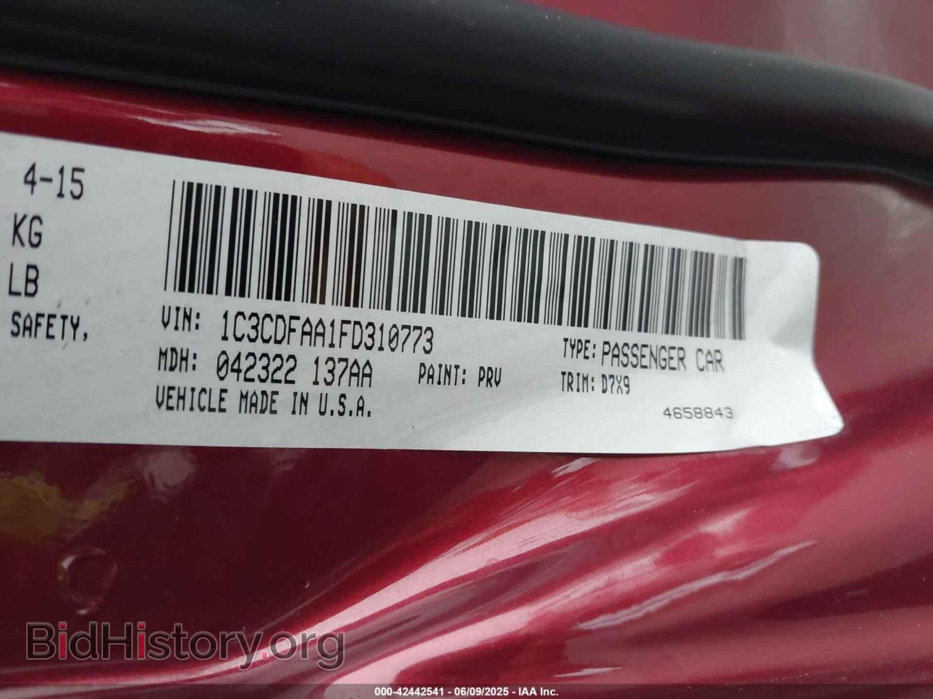 2015 DODGE DART - VIN: 1C3CDFAA1FD310773 - Фото 9