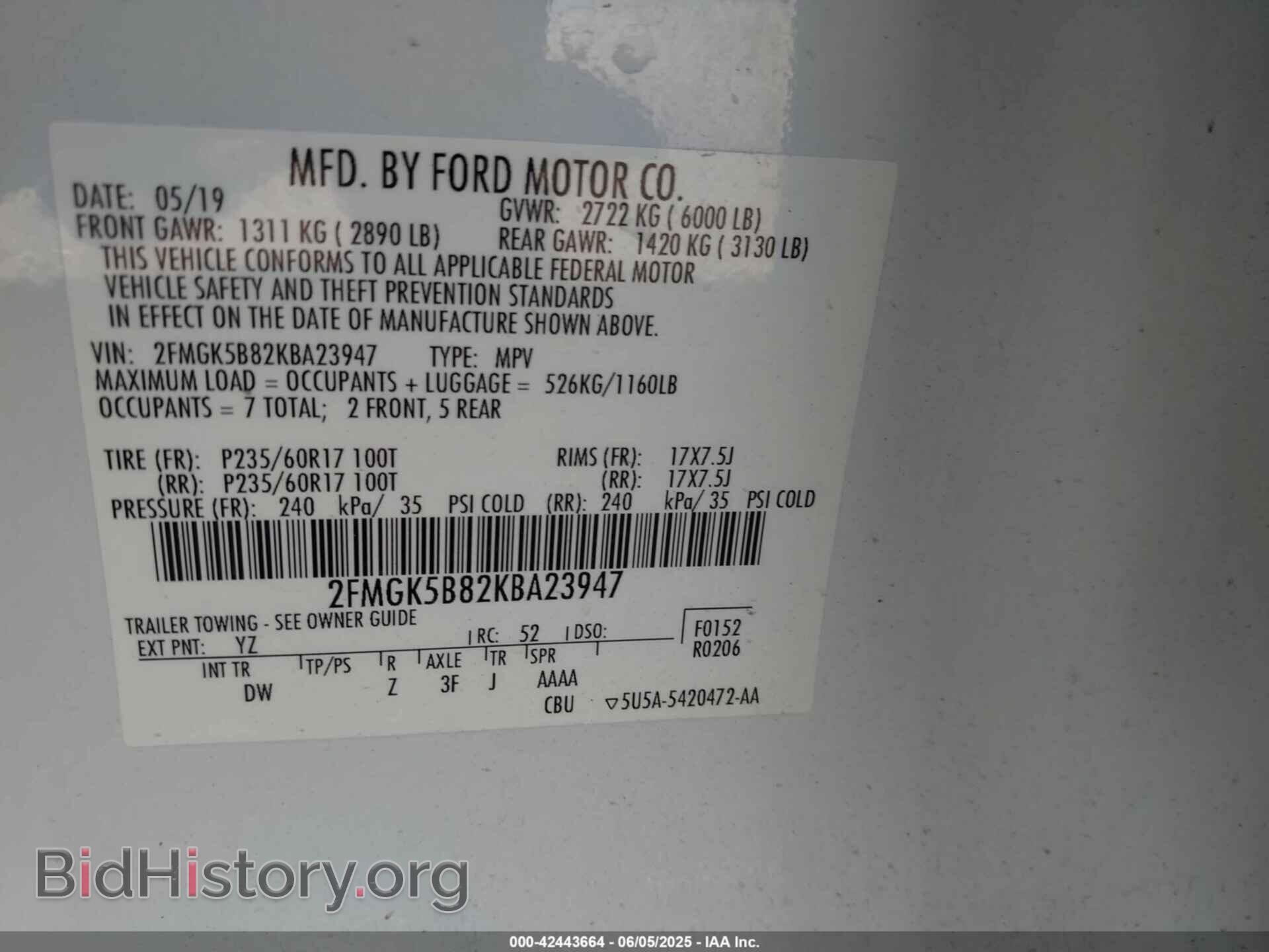 2019 FORD FLEX - VIN: 2FMGK5B82KBA23947 - Photo 9