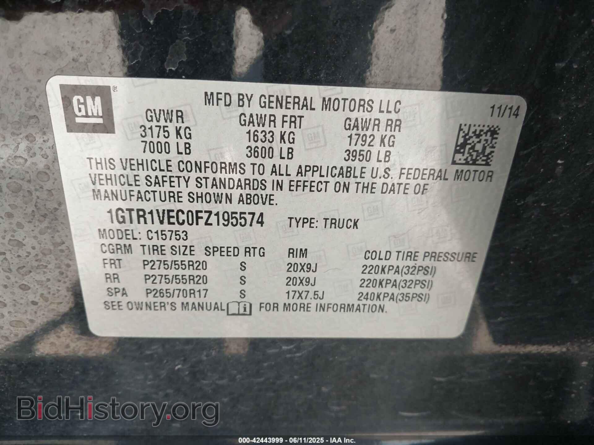 2015 GMC SIERRA 1500 - VIN: 1GTR1VEC0FZ195574 - Фото 9