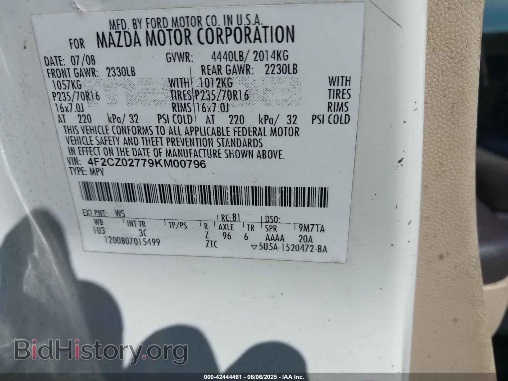 2009 MAZDA TRIBUTE - VIN: 4F2CZ02779KM00796 - Фото 9