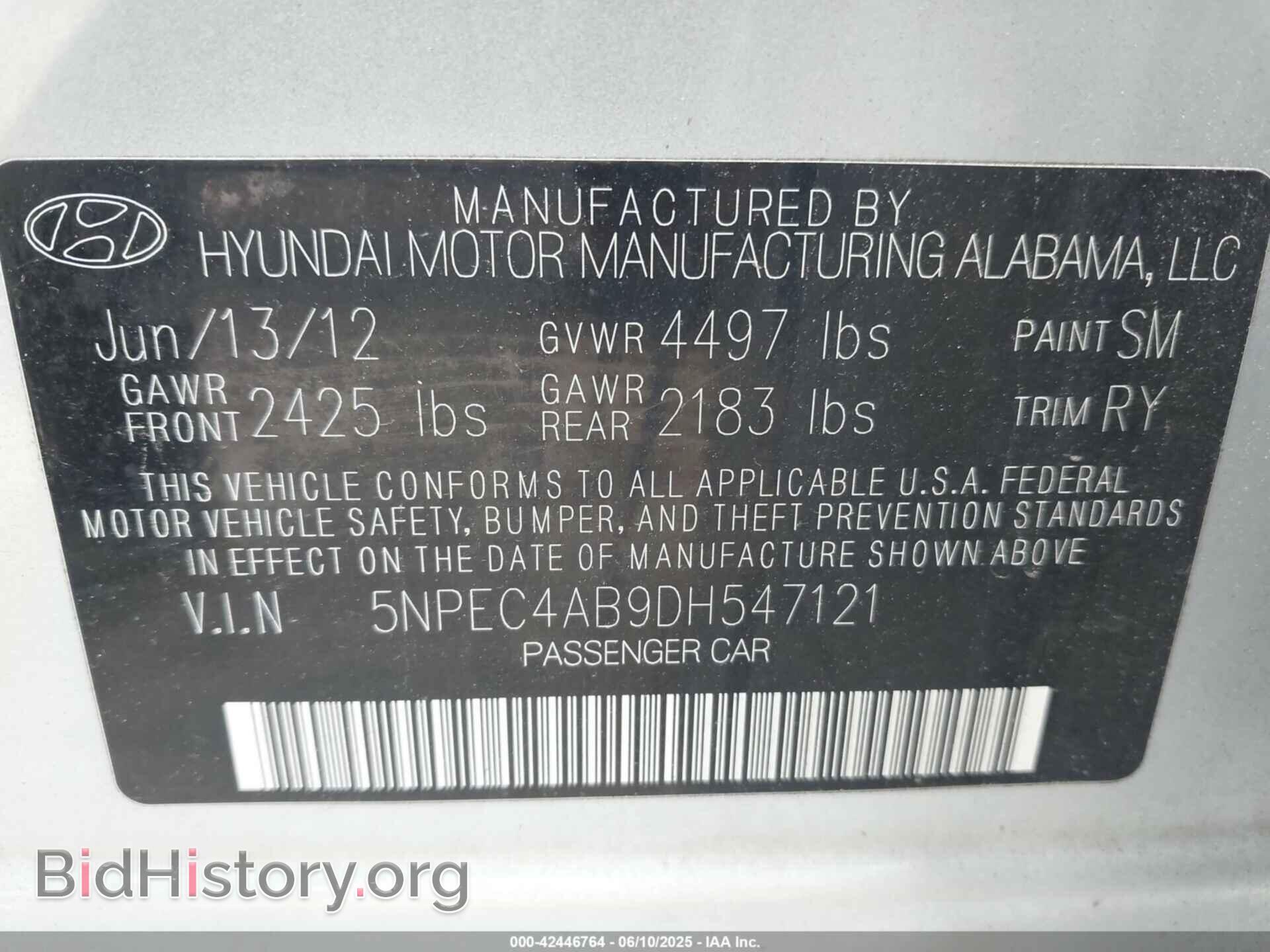 2013 HYUNDAI SONATA - VIN: 5NPEC4AB9DH547121 - Фото 9