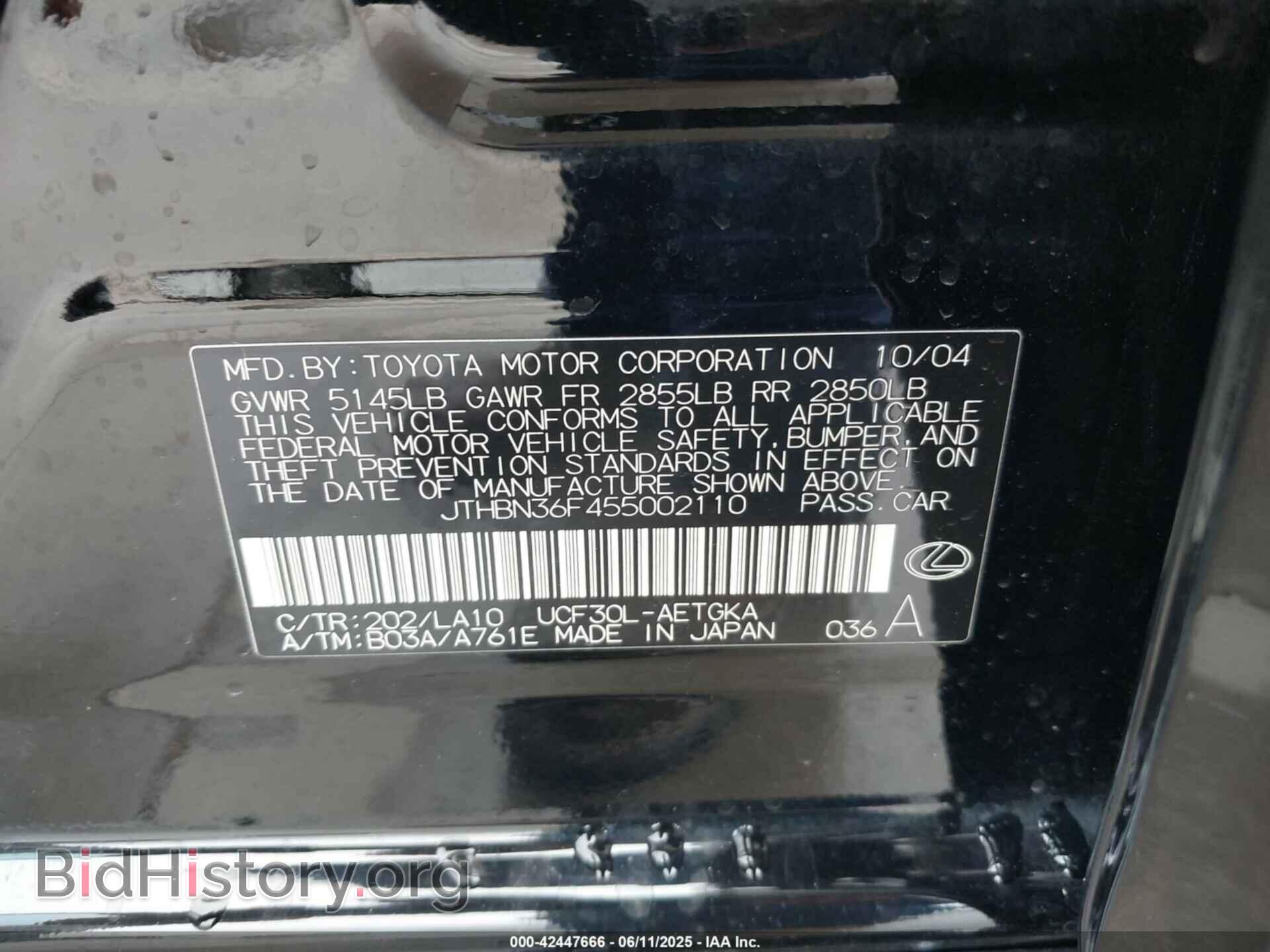 2005 LEXUS LS 430 - VIN: JTHBN36F455002110 - Photo 9