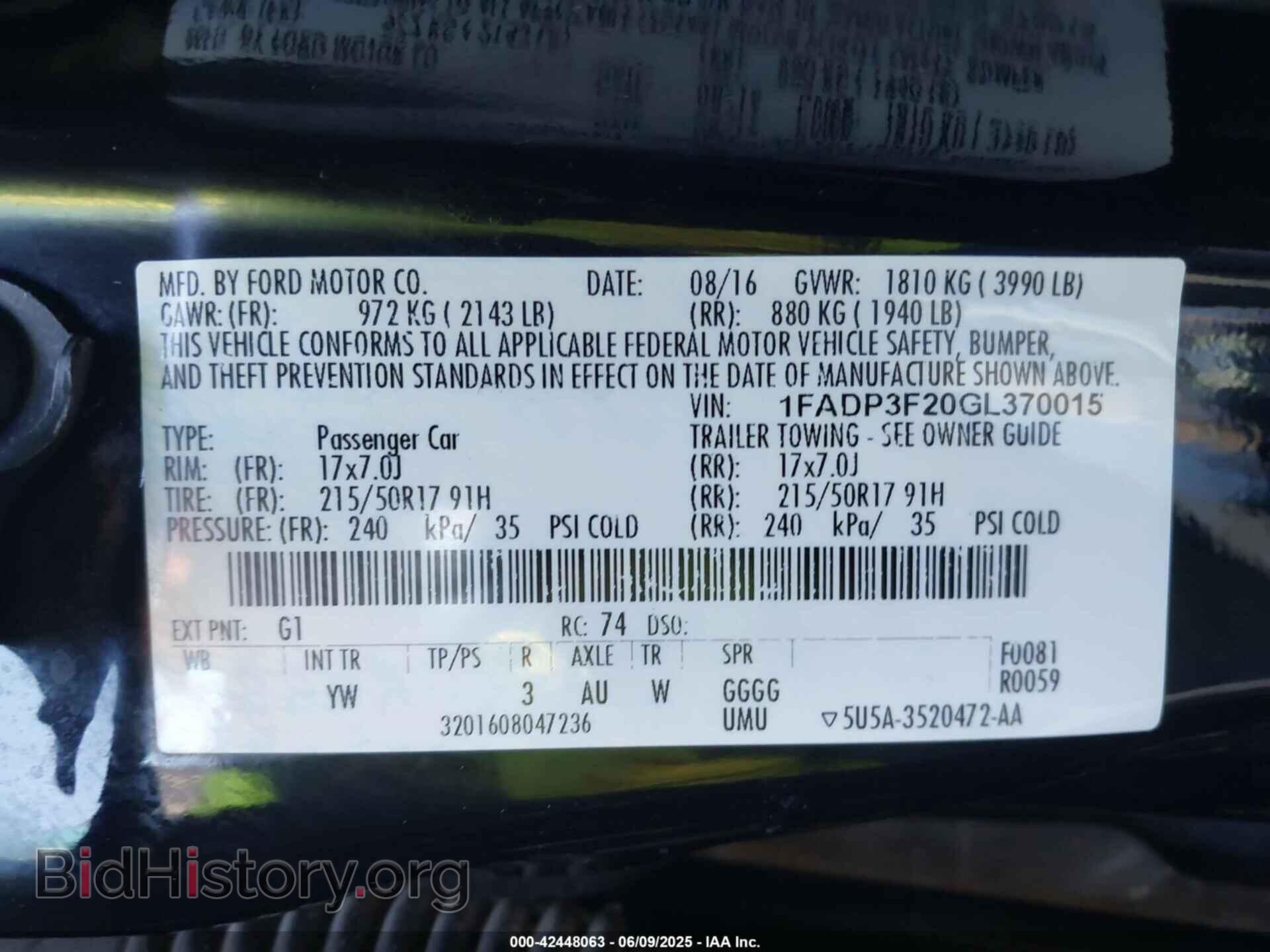 2016 FORD FOCUS - VIN: 1FADP3F20GL370015 - Фото 9