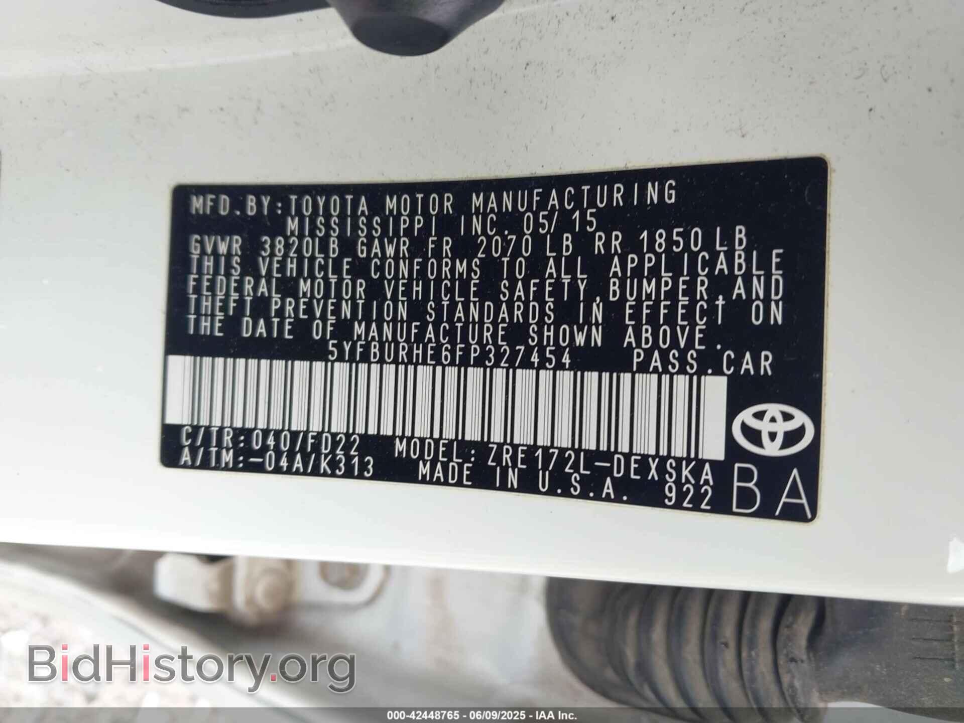 2015 TOYOTA COROLLA - VIN: 5YFBURHE6FP327454 - Фото 9