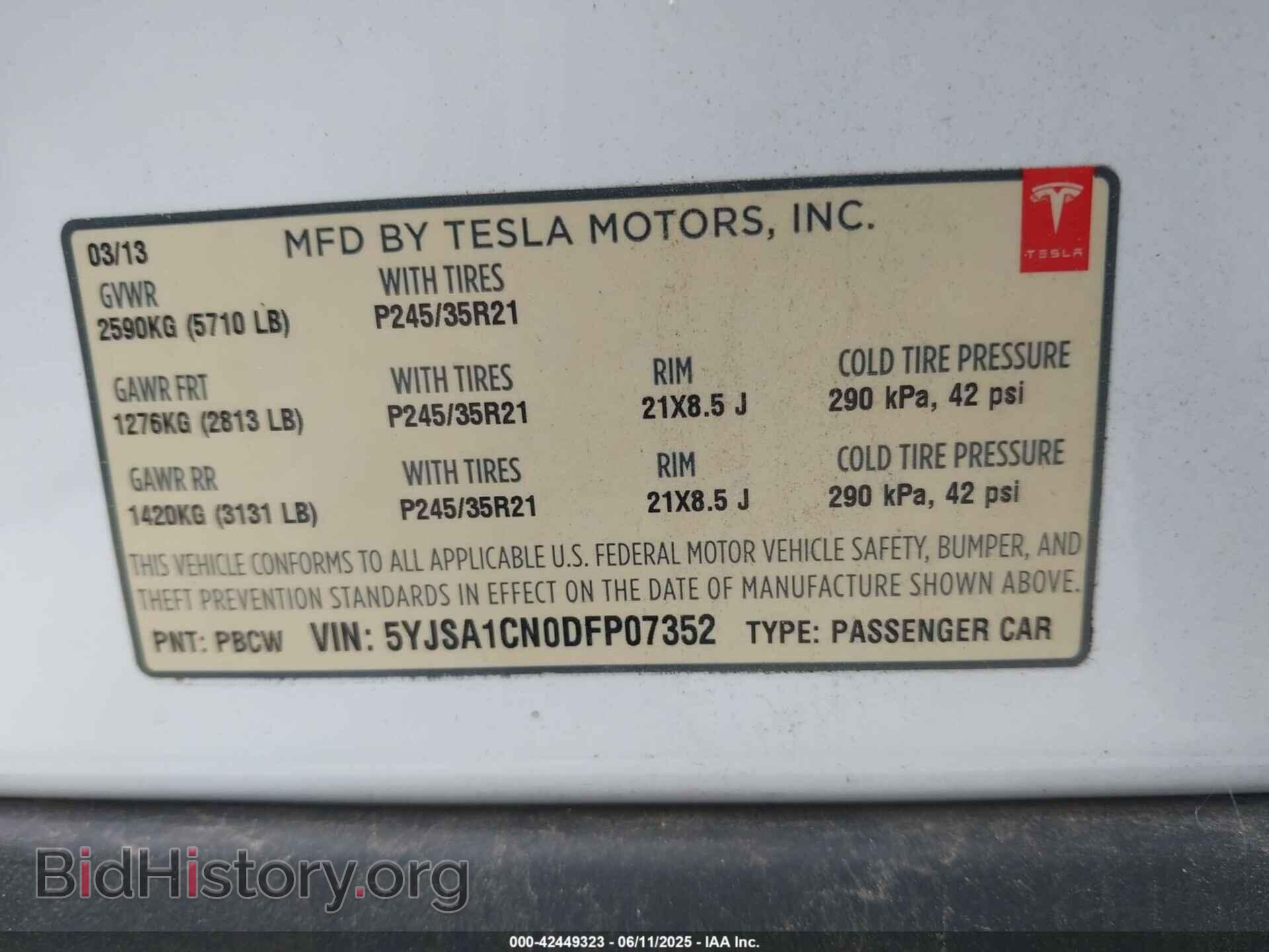 2013 TESLA MODEL S - VIN: 5YJSA1CN0DFP07352 - Photo 9