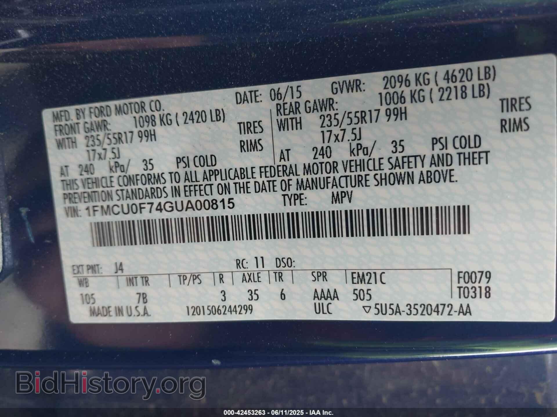 2016 FORD ESCAPE - VIN: 1FMCU0F74GUA00815 - Фото 9