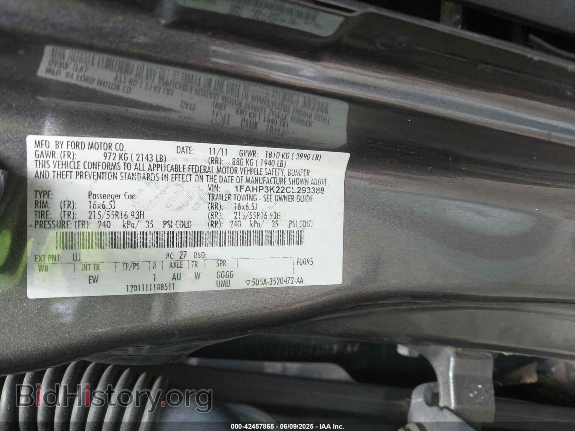 2012 FORD FOCUS - VIN: 1FAHP3K22CL293388 - Фото 9