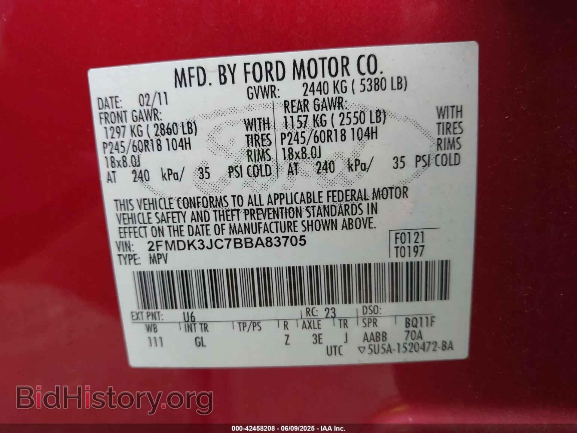 2011 FORD EDGE - VIN: 2FMDK3JC7BBA83705 - Фото 9