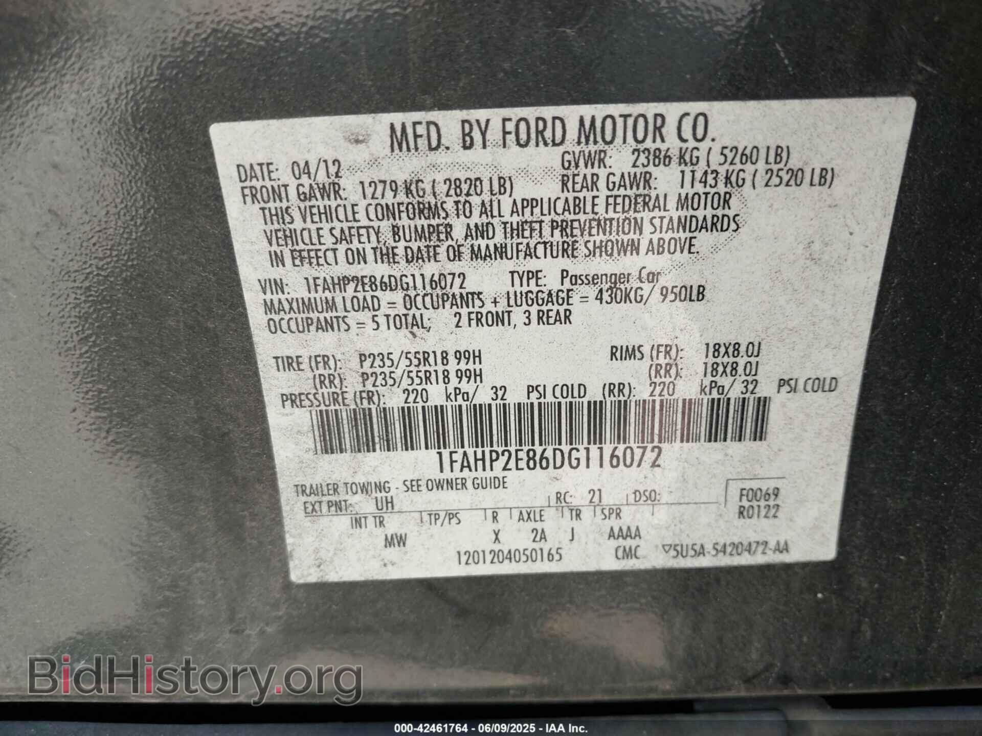 2013 FORD TAURUS - VIN: 1FAHP2E86DG116072 - Фото 9