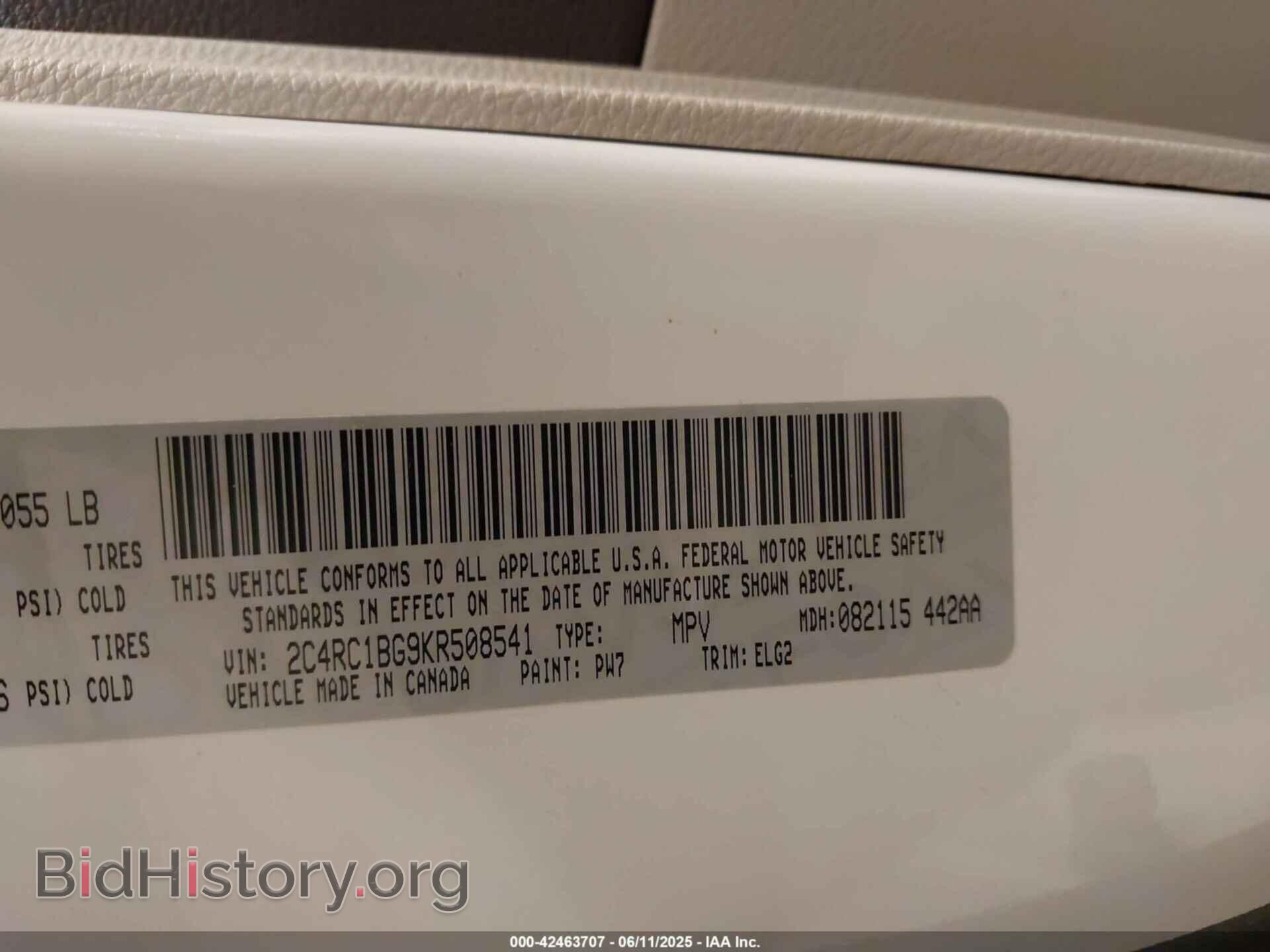 2019 CHRYSLER PACIFICA - VIN: 2C4RC1BG9KR508541 - Фото 9