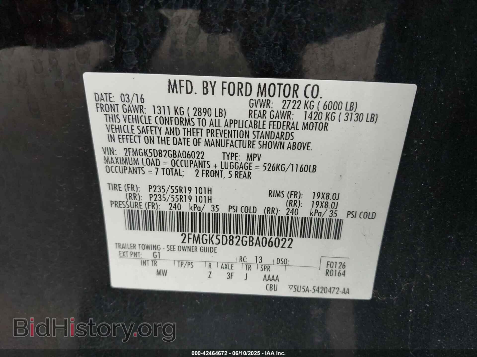 2016 FORD FLEX - VIN: 2FMGK5D82GBA06022 - Photo 9