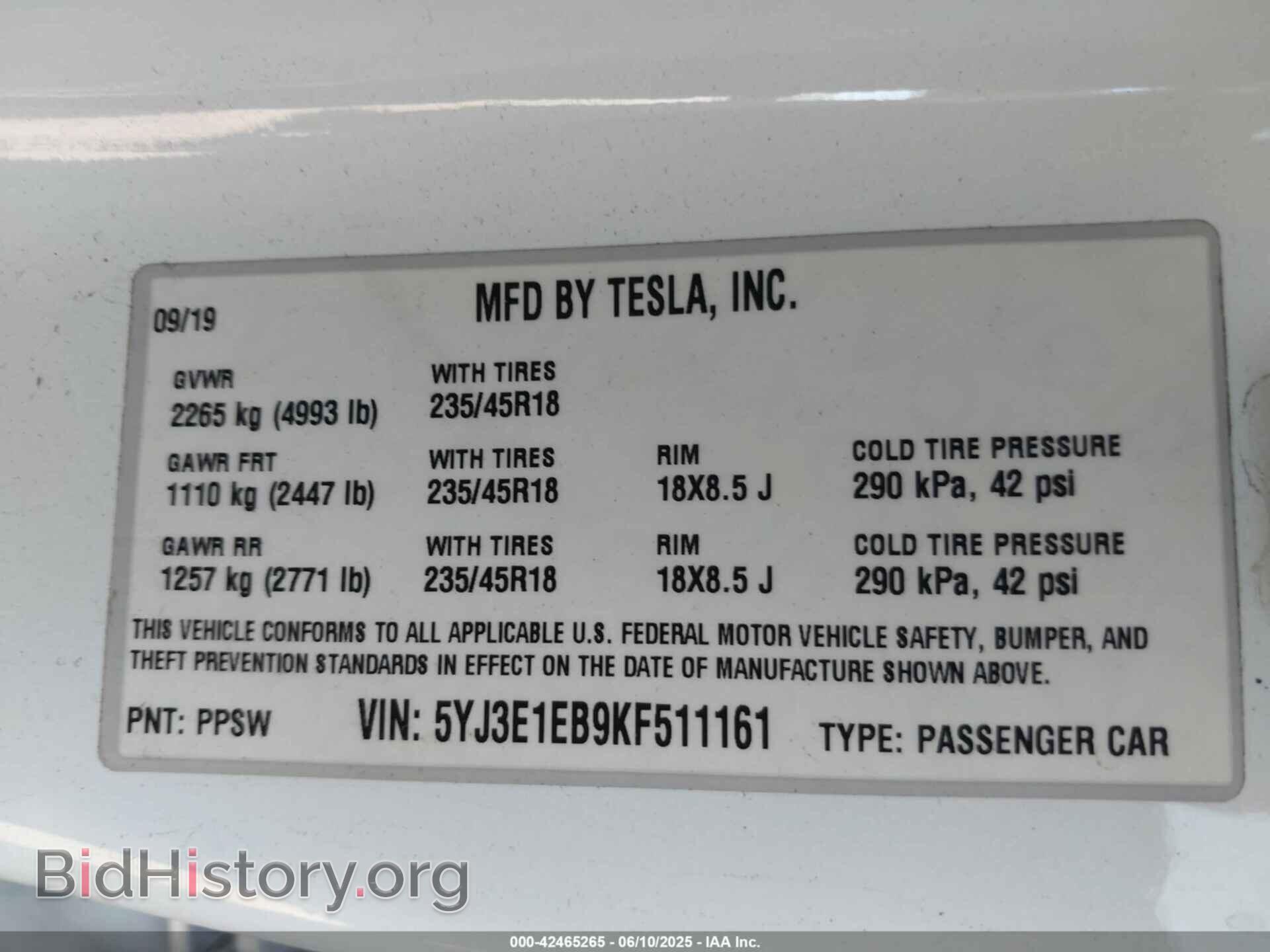 2019 TESLA MODEL 3 - VIN: 5YJ3E1EB9KF511161 - Photo 9
