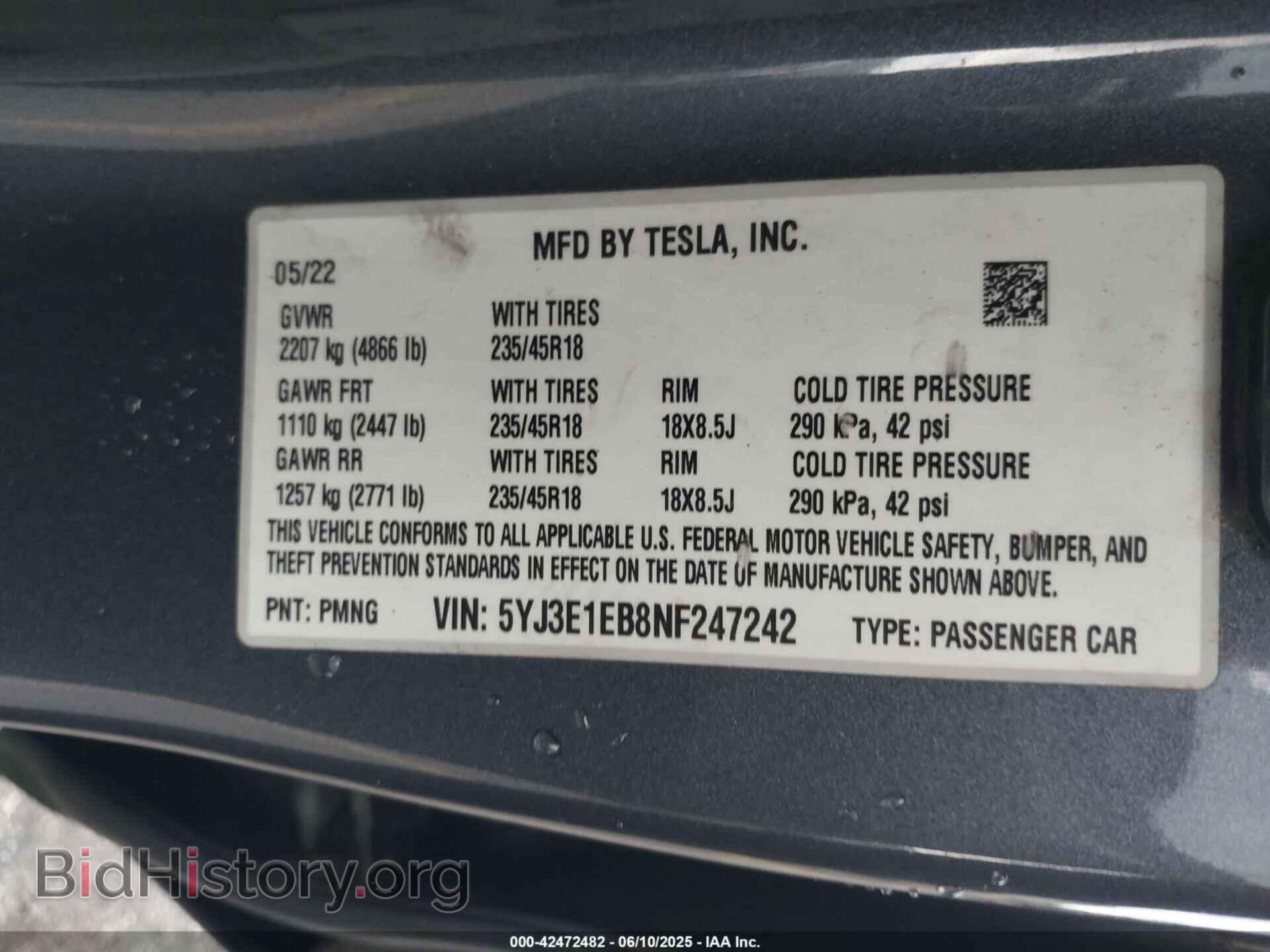 2022 TESLA MODEL 3 - VIN: 5YJ3E1EB8NF247242 - Фото 9