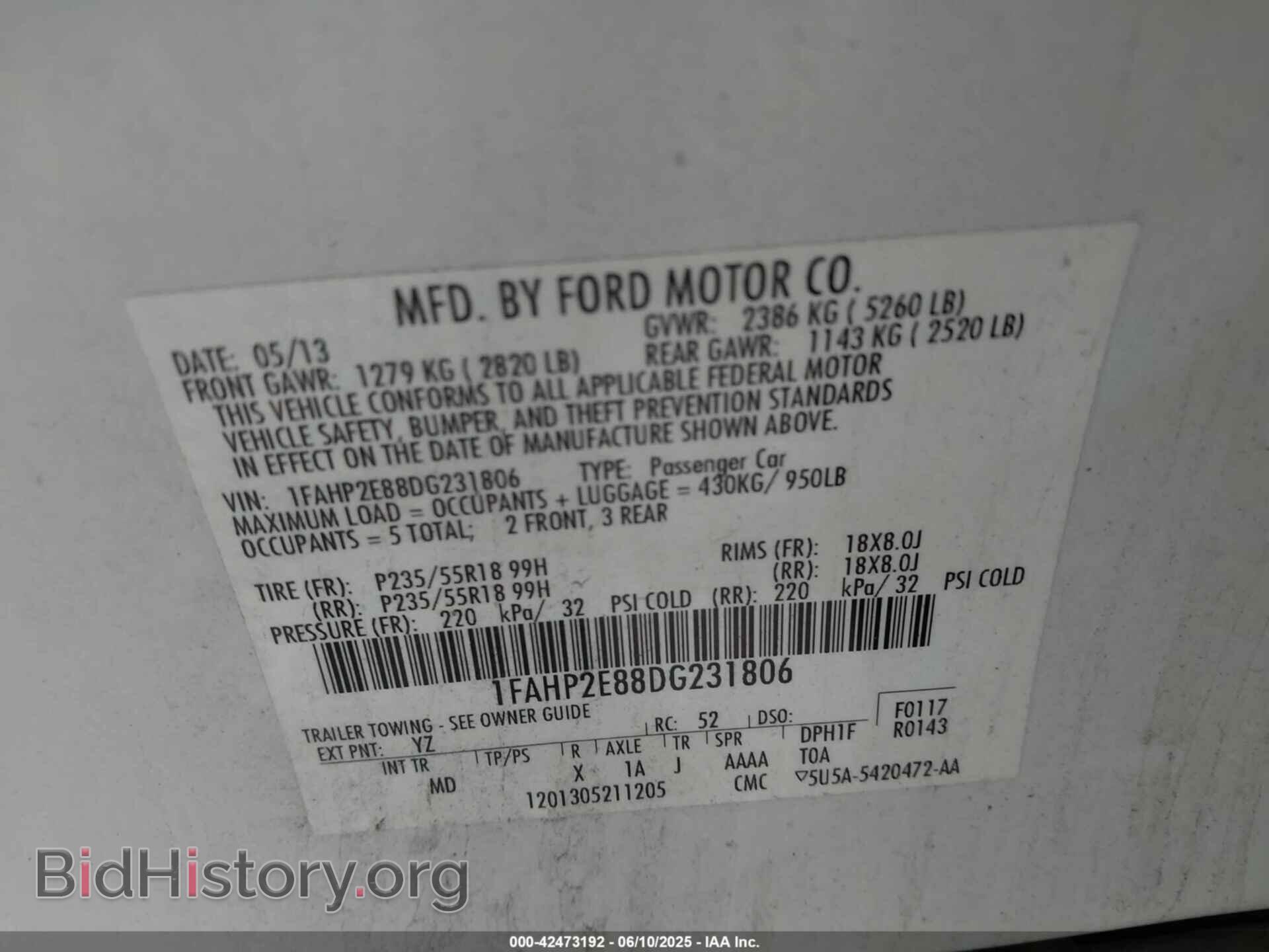 2013 FORD TAURUS - VIN: 1FAHP2E88DG231806 - Фото 9
