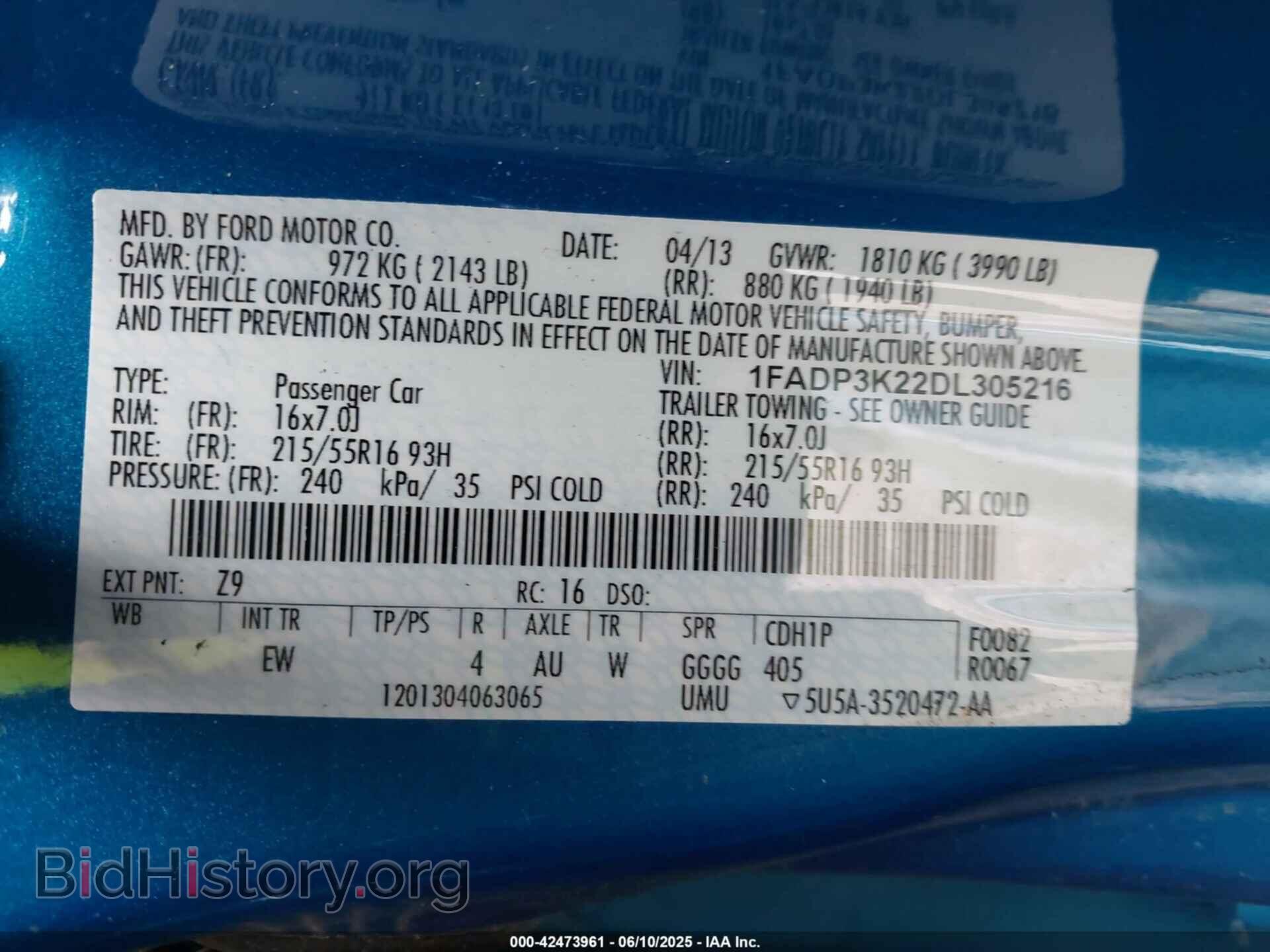 2013 FORD FOCUS - VIN: 1FADP3K22DL305216 - Фото 9