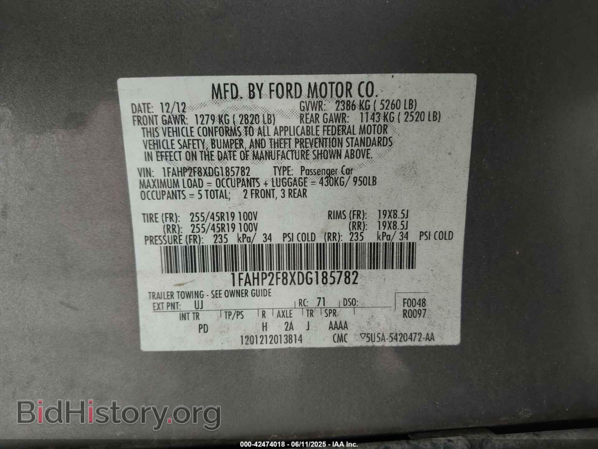 2013 FORD TAURUS - VIN: 1FAHP2F8XDG185782 - Фото 9