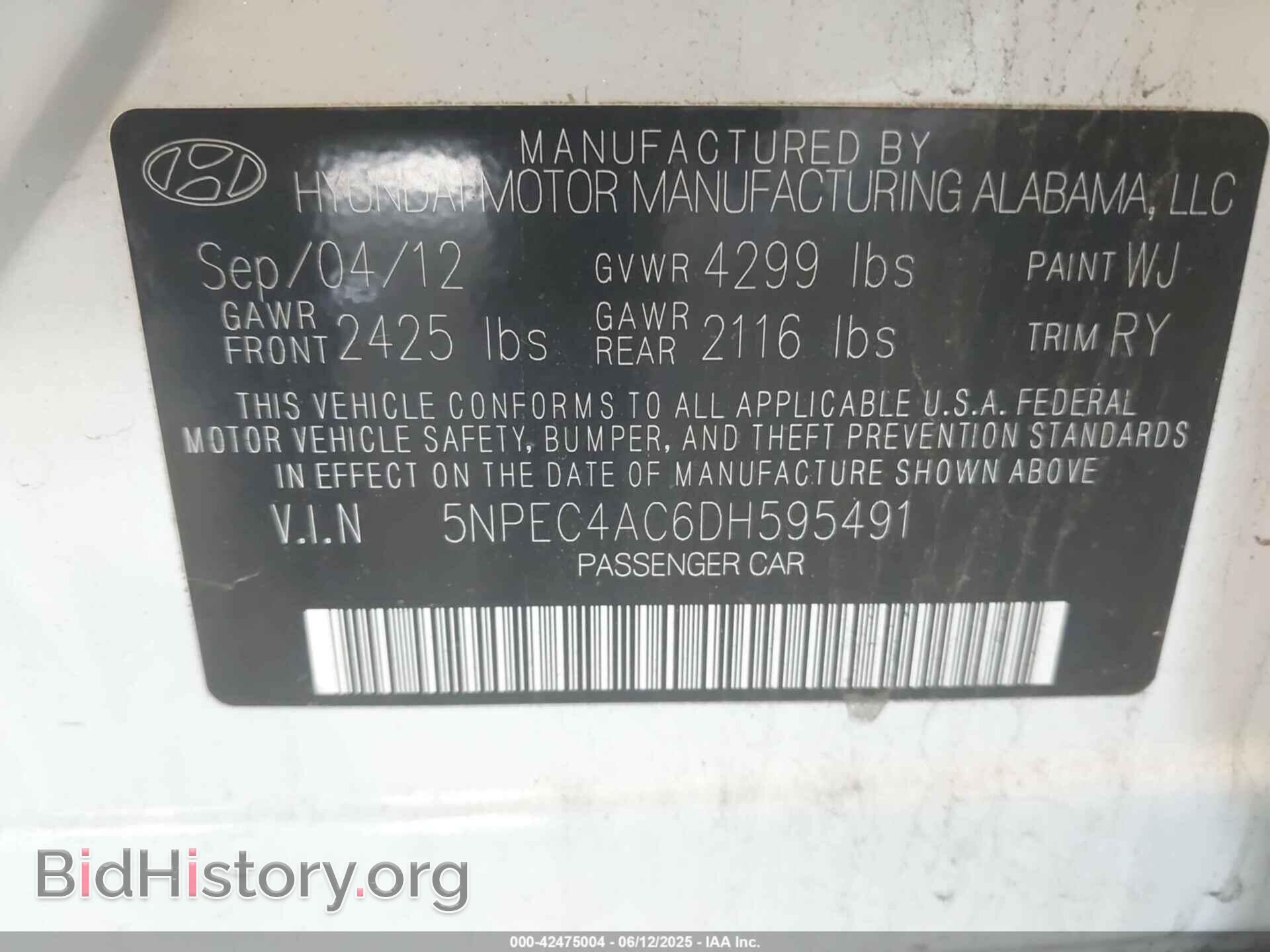 2013 HYUNDAI SONATA - VIN: 5NPEC4AC6DH595491 - Фото 9