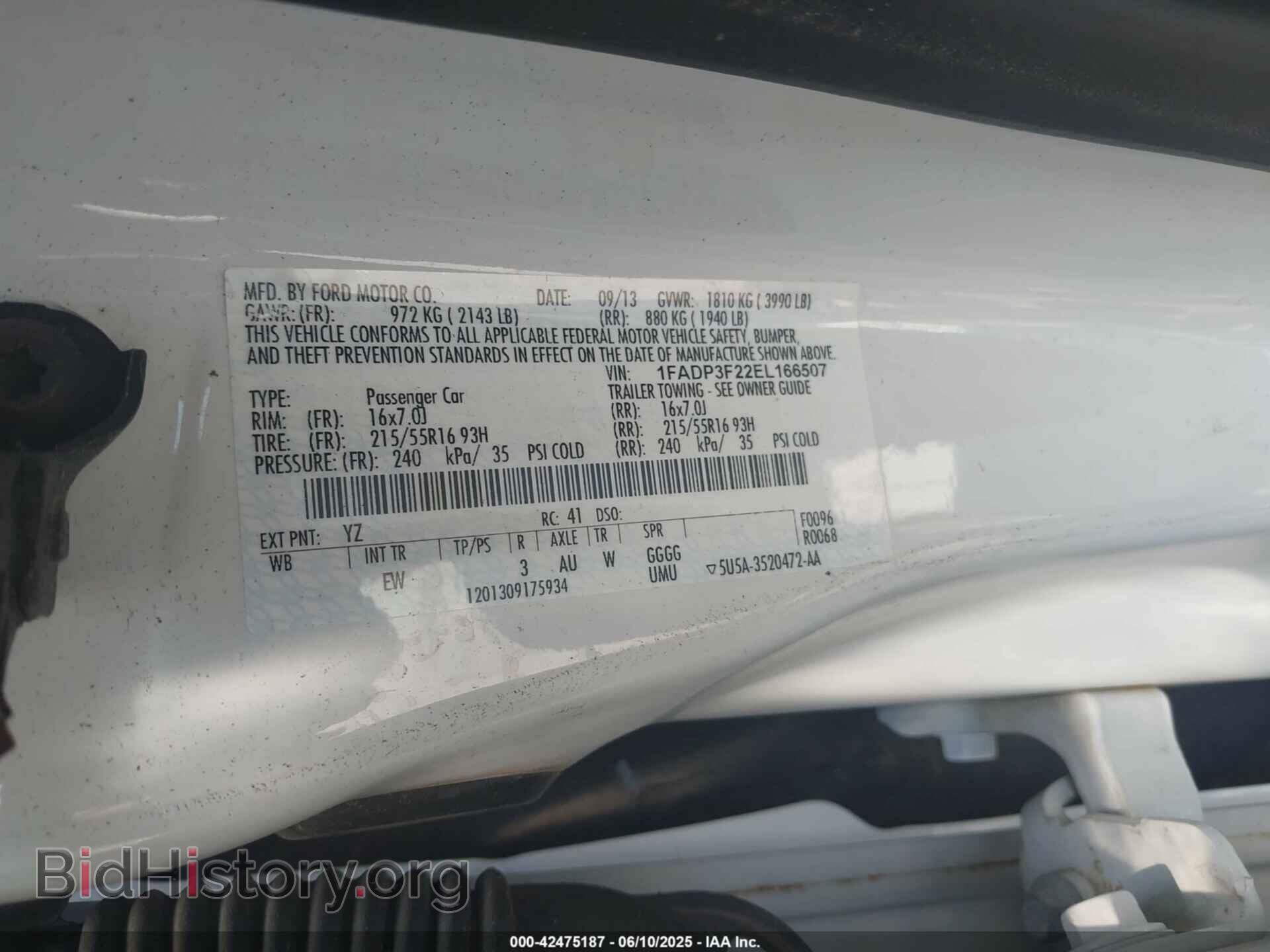 2014 FORD FOCUS - VIN: 1FADP3F22EL166507 - Фото 9
