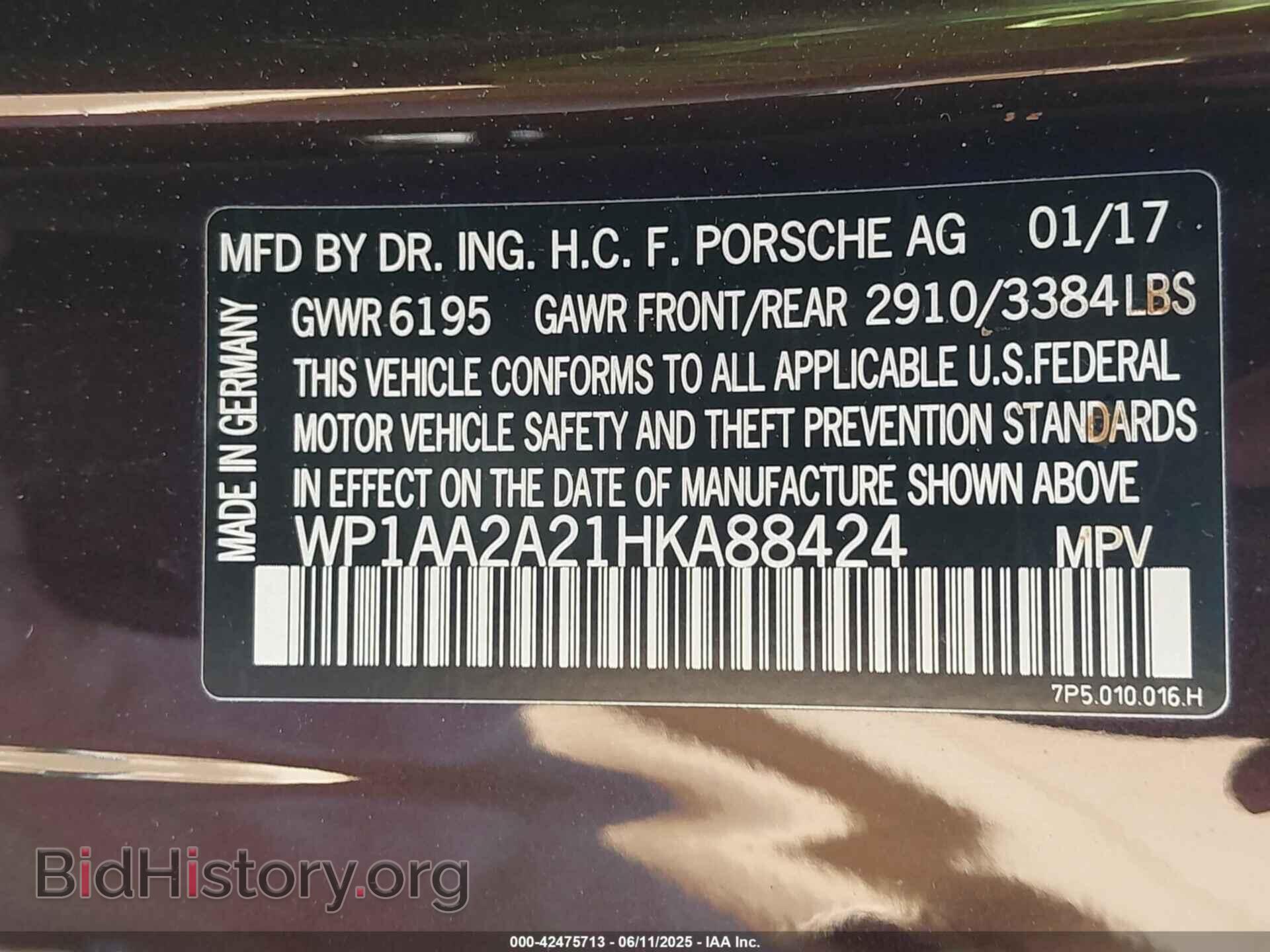 2017 PORSCHE CAYENNE - VIN: WP1AA2A21HKA88424 - Фото 9