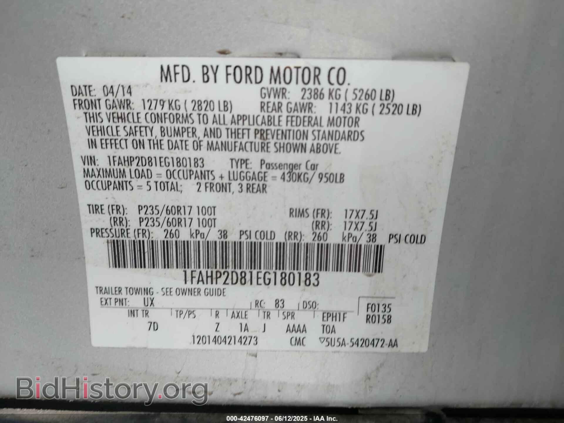 2014 FORD TAURUS - VIN: 1FAHP2D81EG180183 - Фото 9
