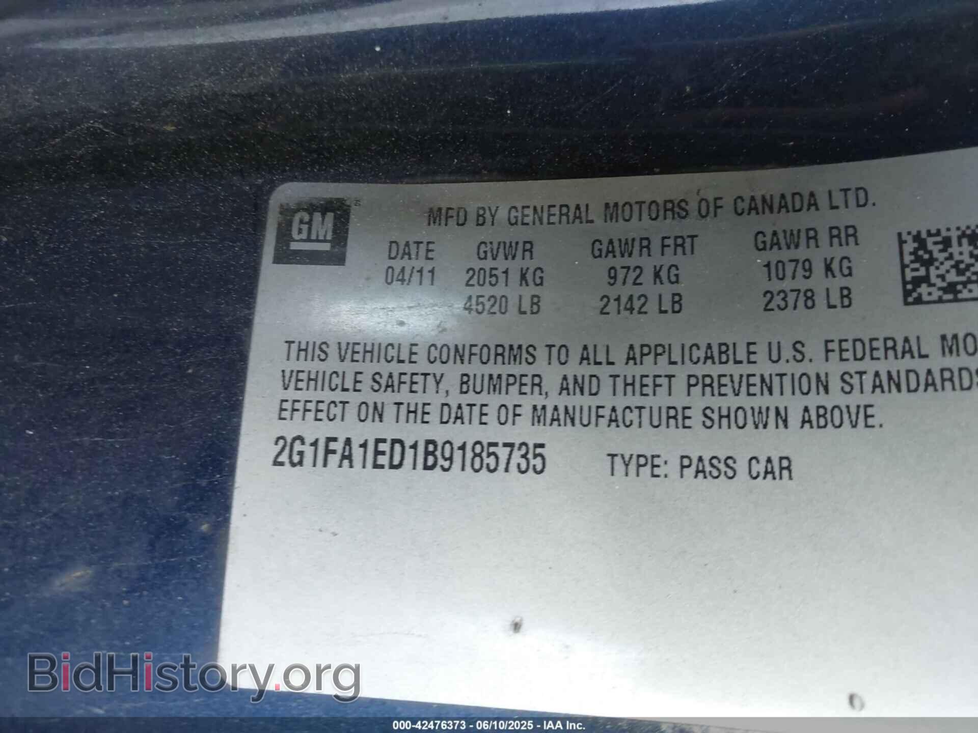 2011 CHEVROLET CAMARO - VIN: 2G1FA1ED1B9185735 - Фото 9
