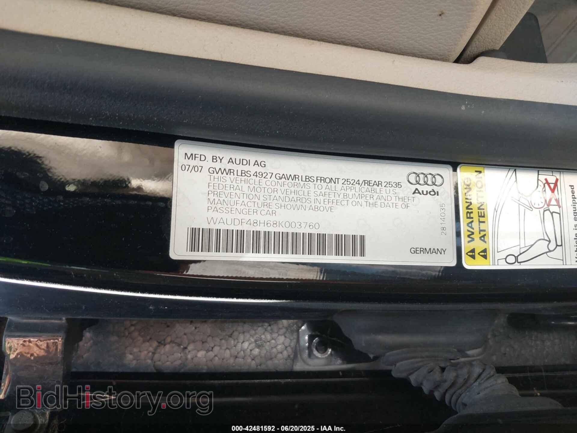 2008 AUDI A4 - VIN: WAUDF48H68K003760 - Фото 9