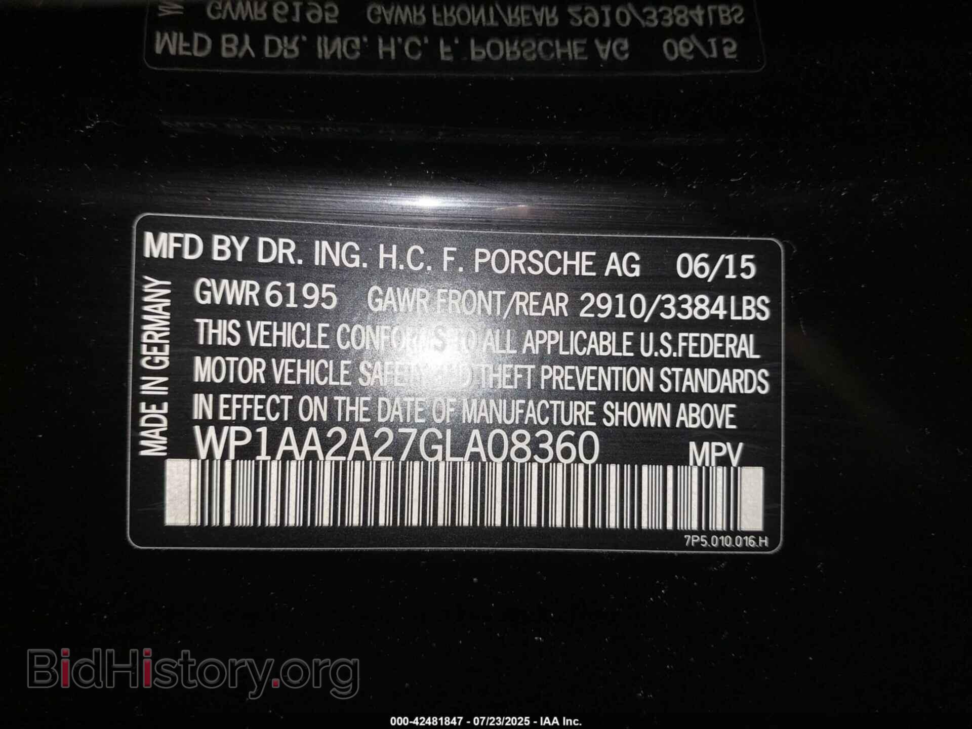 2016 PORSCHE CAYENNE - VIN: WP1AA2A27GLA08360 - Фото 9
